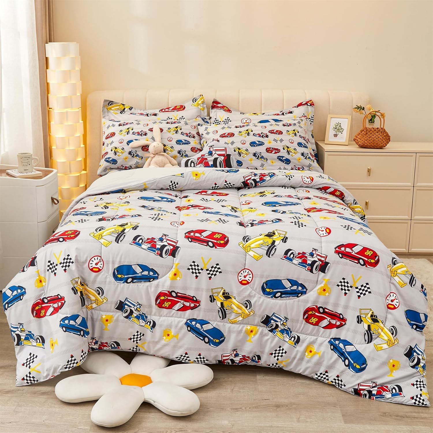 Mooreeke Twin Comforter Set for Boys Kids Racing Car Bedding