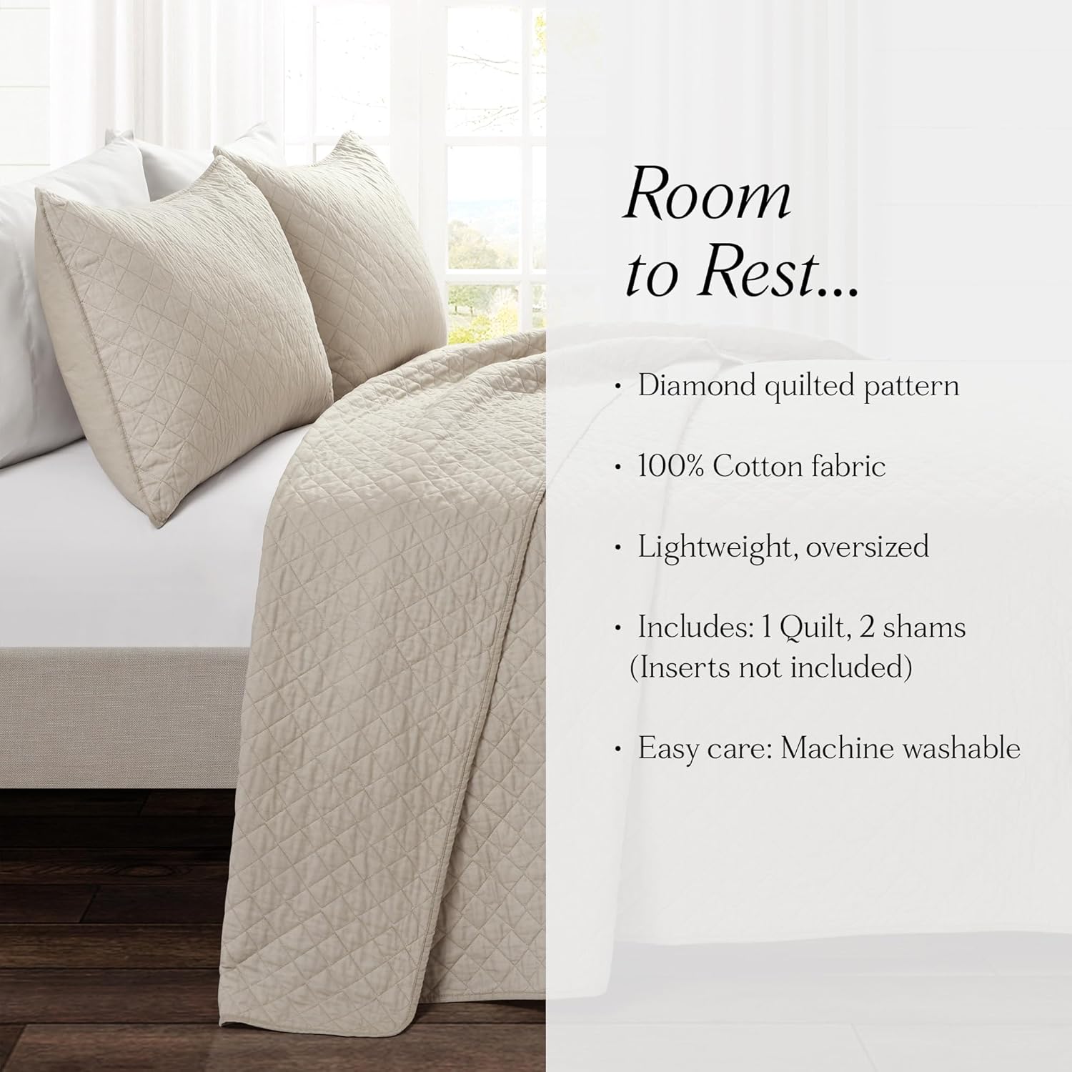 Lush Decor Ava Diamond Quilt Set - King - Neutral