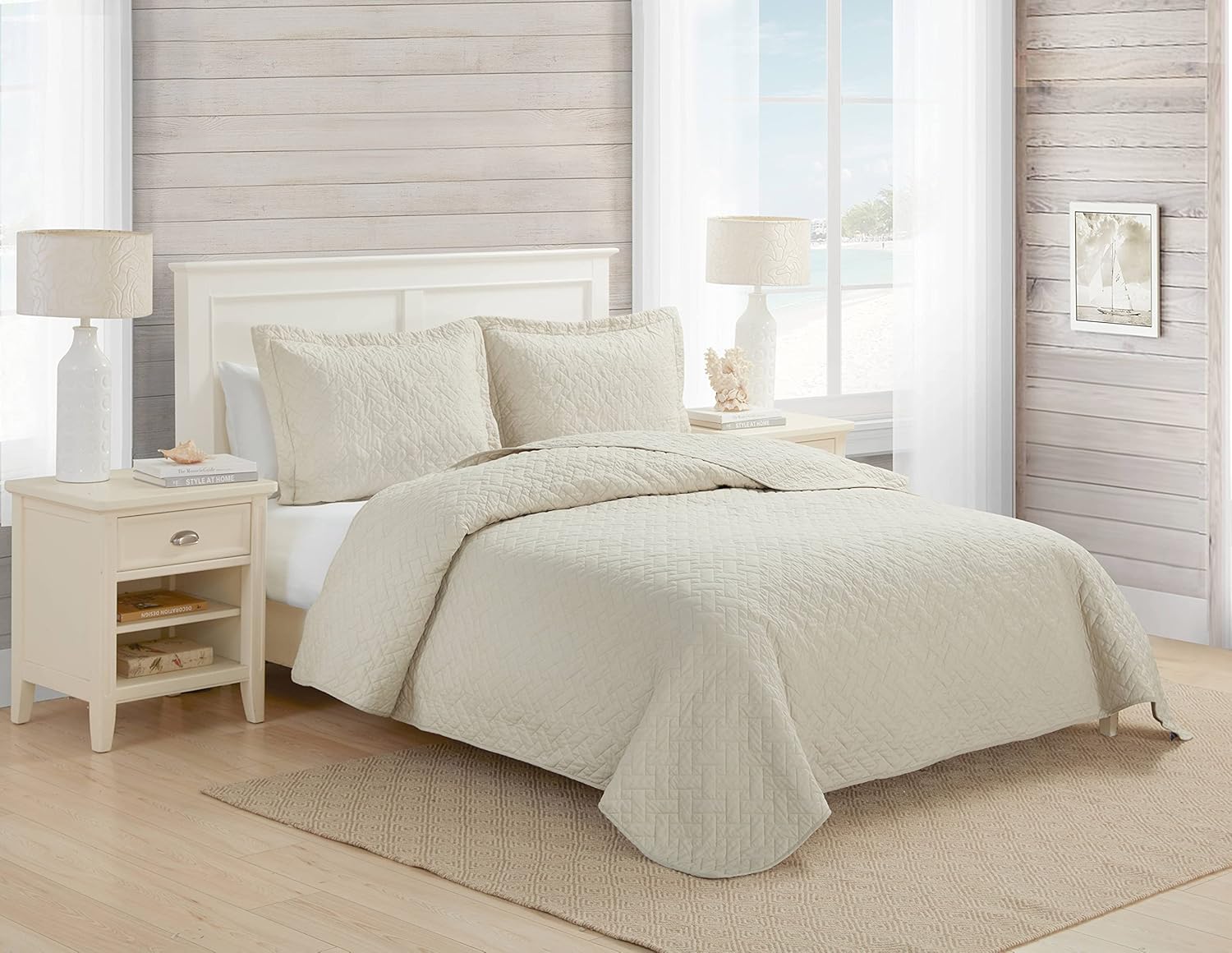 Tommy Bahama Queen Quilt Set Chevron Dune 1