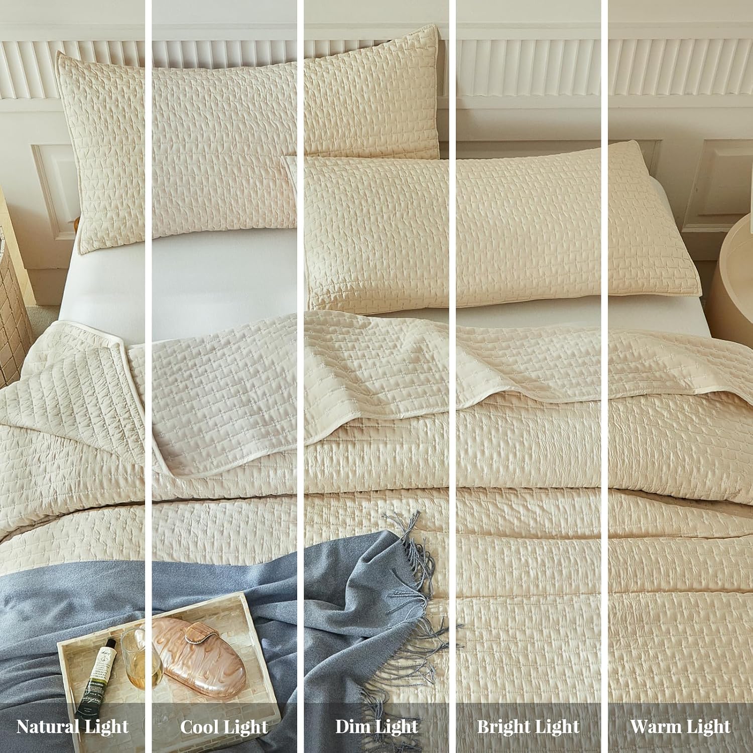 WARMDERN Beige King Quilt Set Cooling Summer Quilt for Hot Sleepers