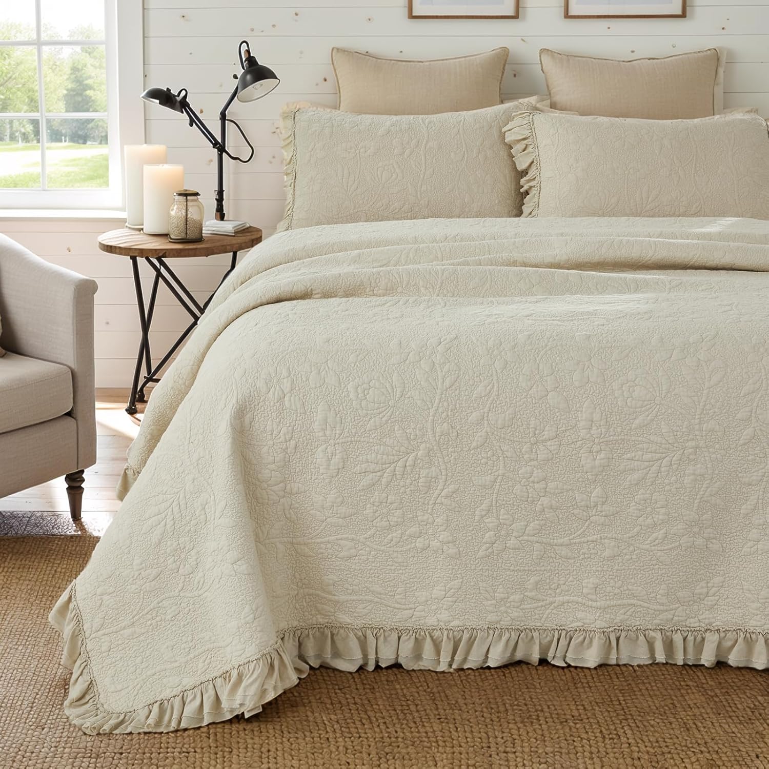 Brandream Queen Quilt Set 3-Piece Cotton Beige