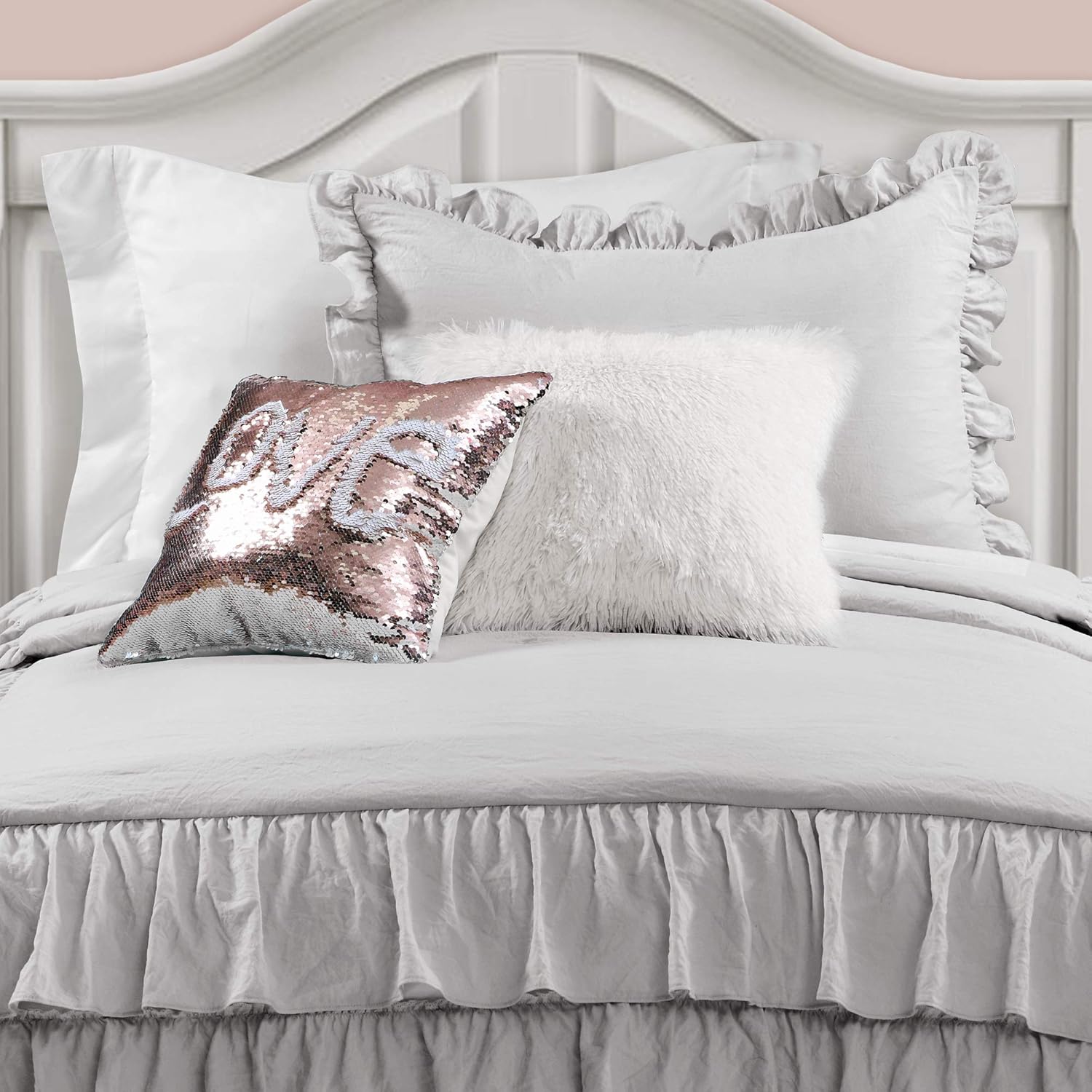 Lush Decor Allison Ruffle Skirt Bedspread Set Light Gray