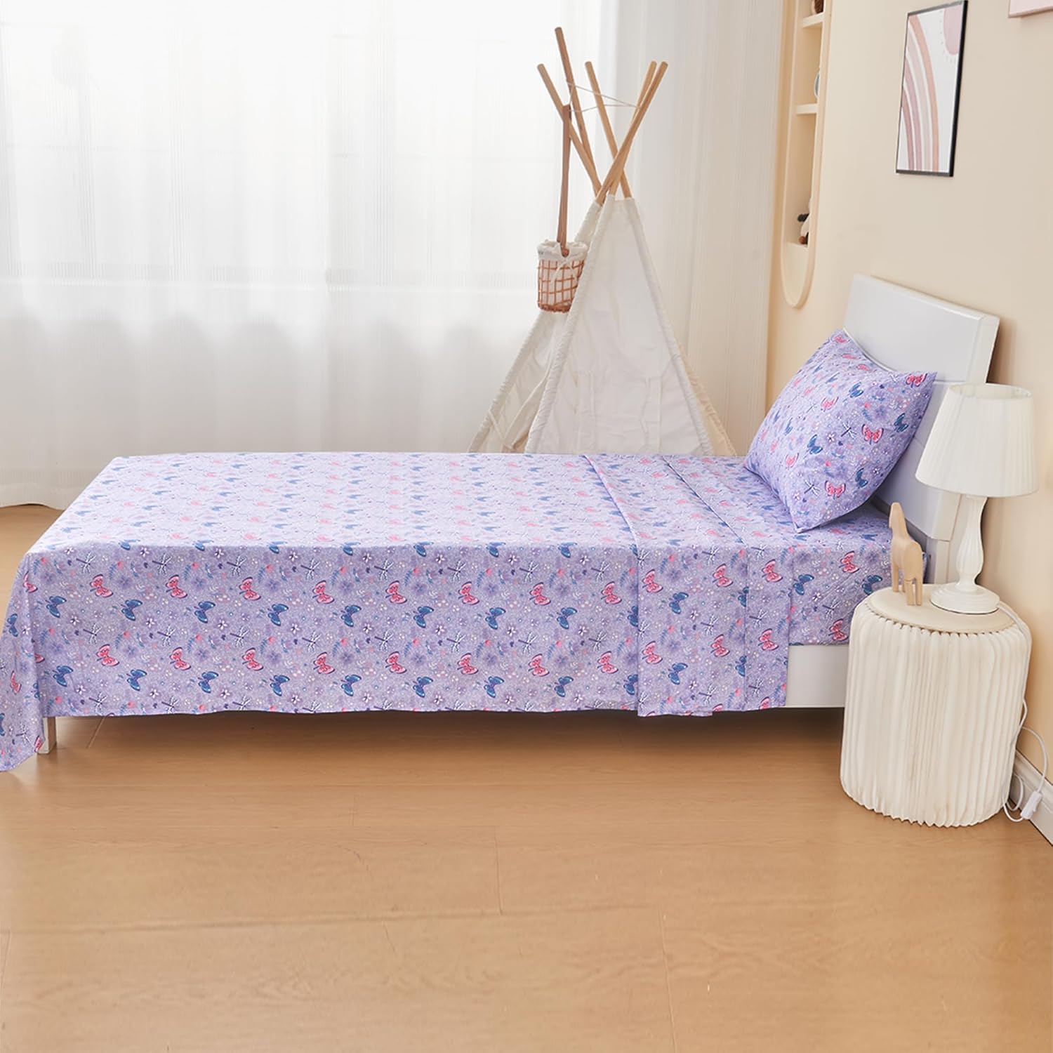 Kids Sheet Set Twin Size 3 Pcs Floral Butterfly Pattern