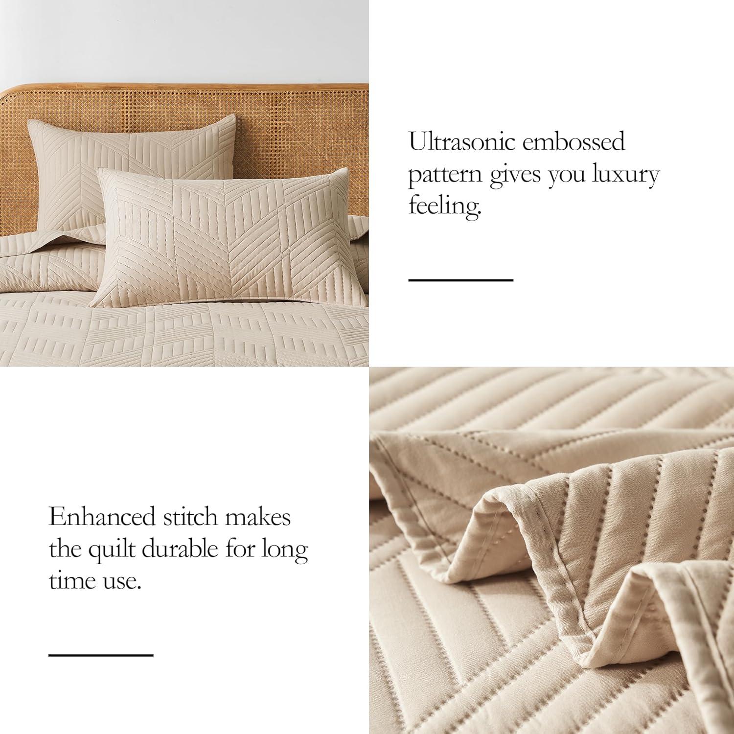 Davulos Reversible Microfiber Quilt Set Beige