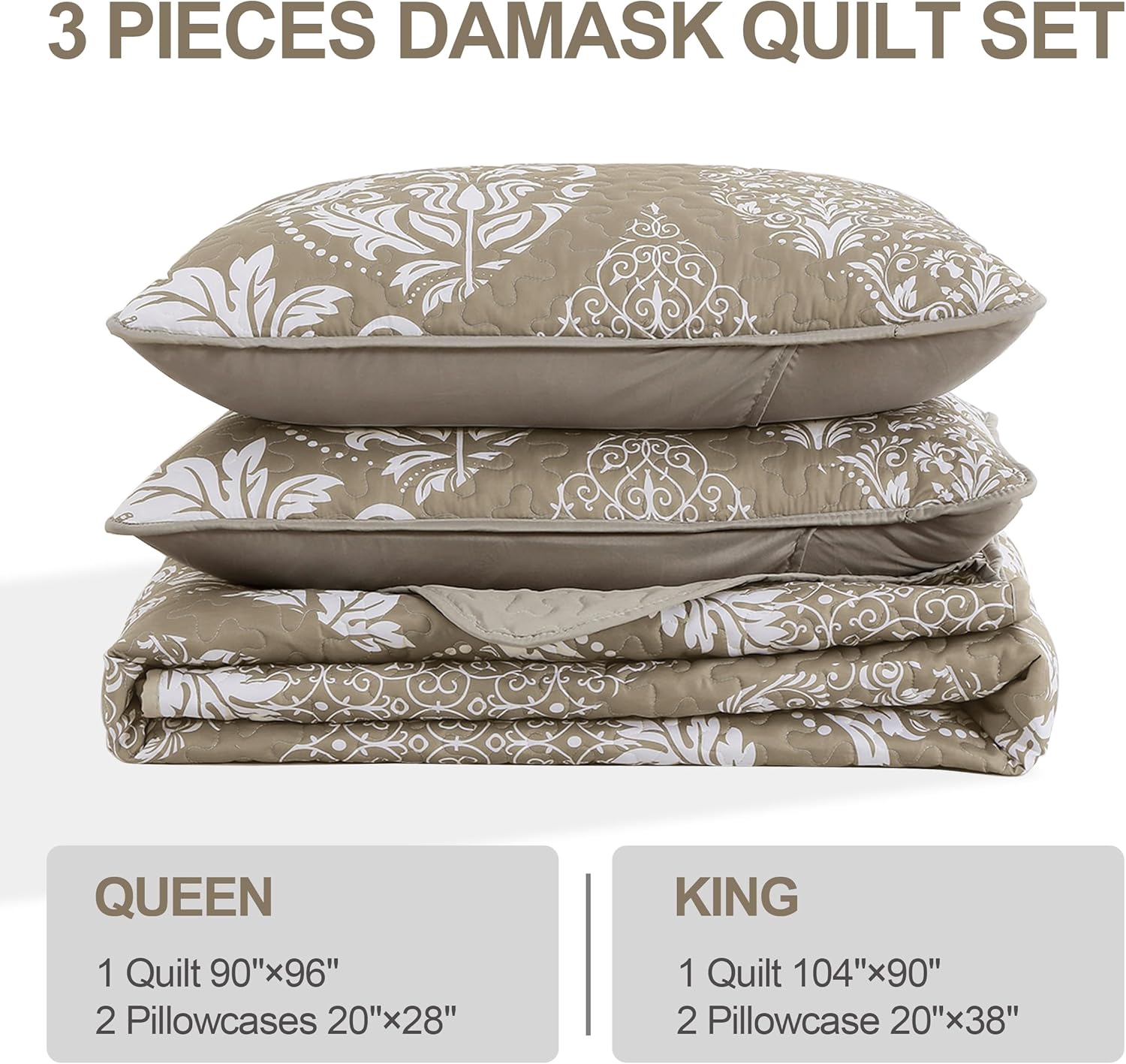 Boho Beige Quilt Set King Size 3 Pieces