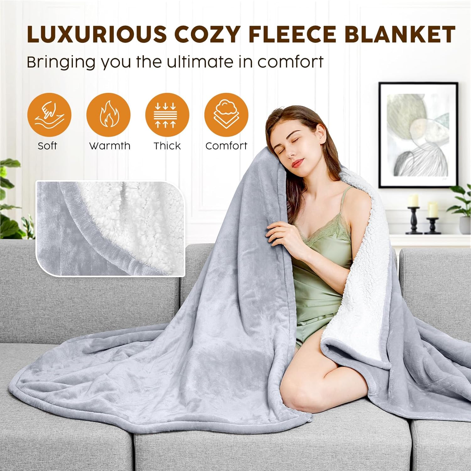 HYLEORY Heated Throw Blanket with 3 Heat Levels and 4H Timer