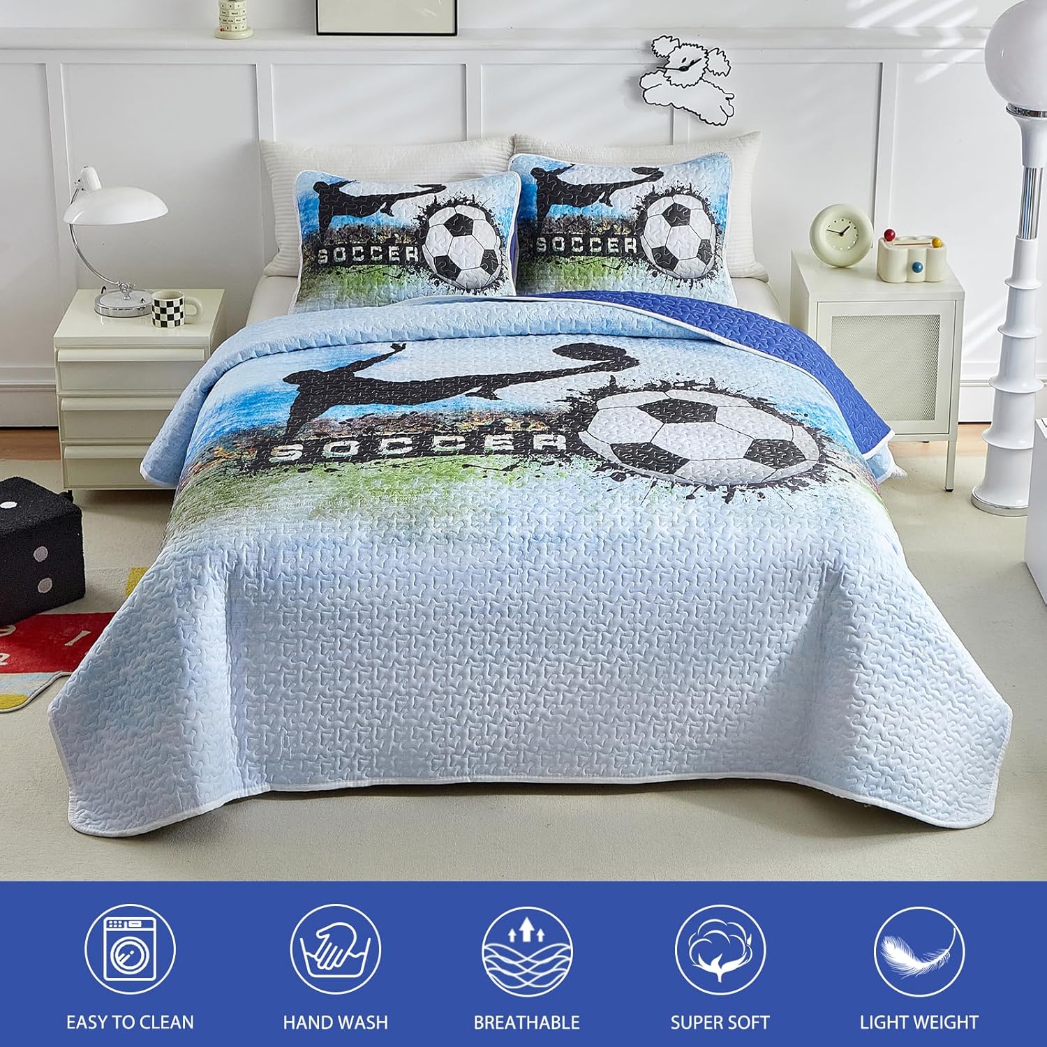 UOZZI BEDDING Boys Quilt Set Summer Breathable Microfiber