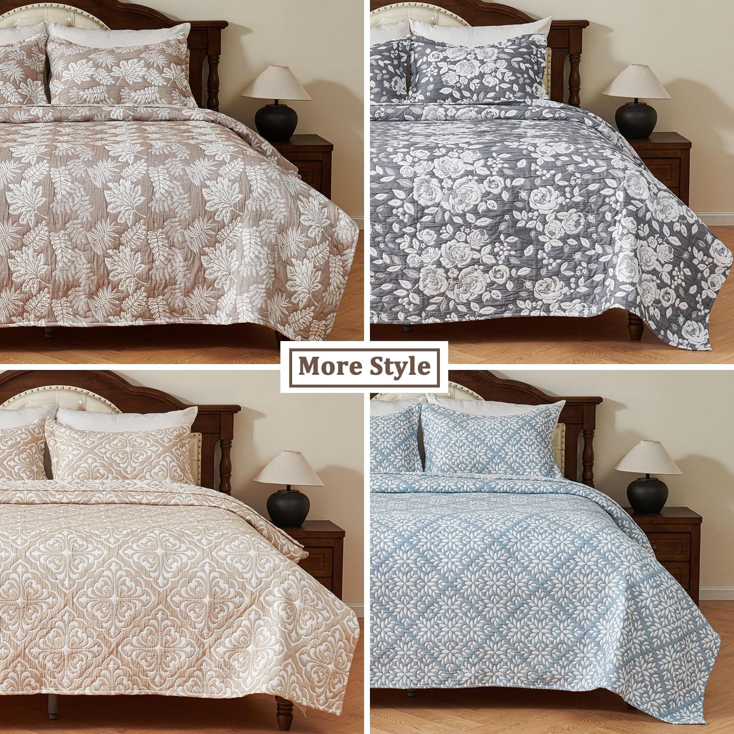 EVENHUG Reversible Leaf Cotton Quilt Set King Size
