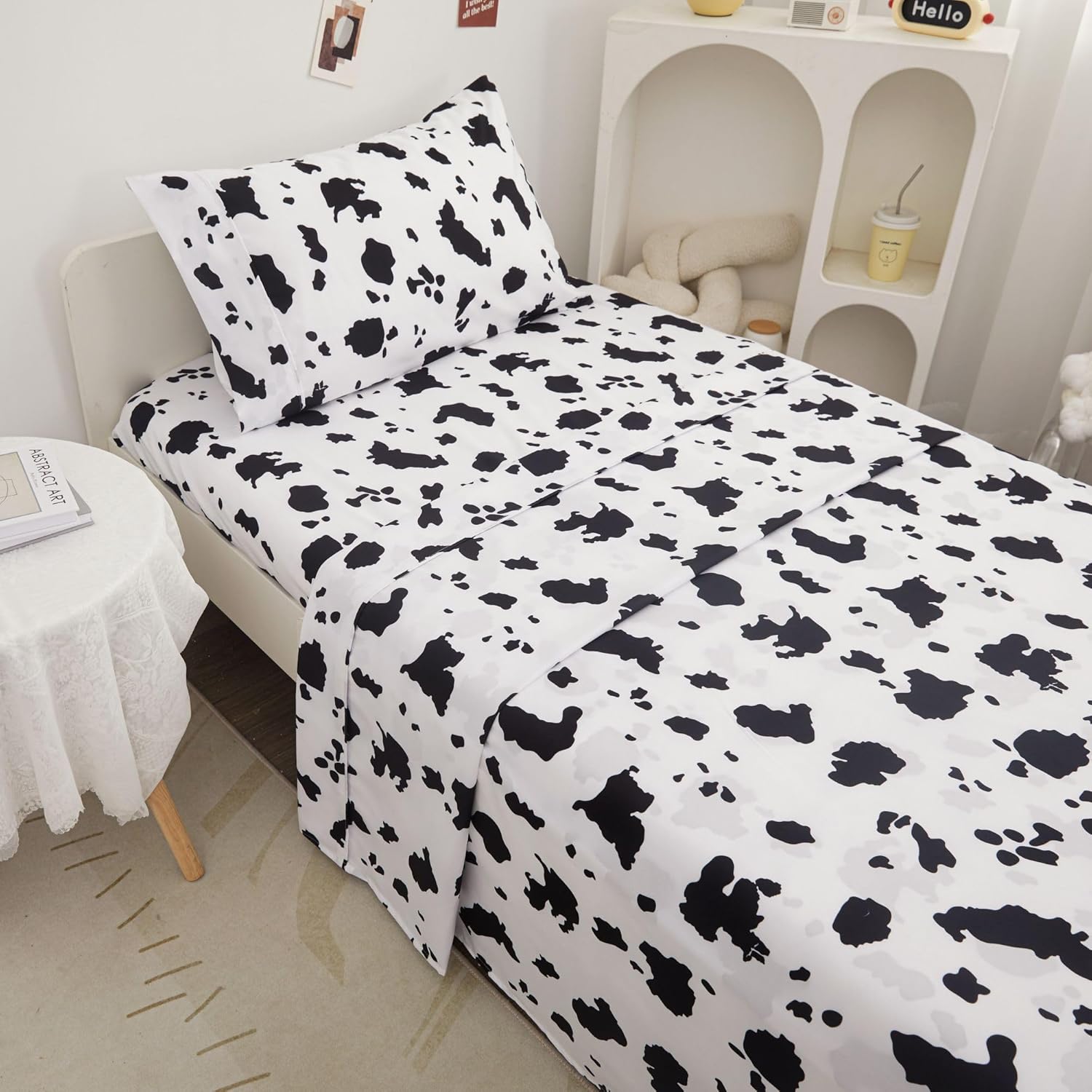 Viviland 3-Piece Cow Print Twin Sheet Set for Kids