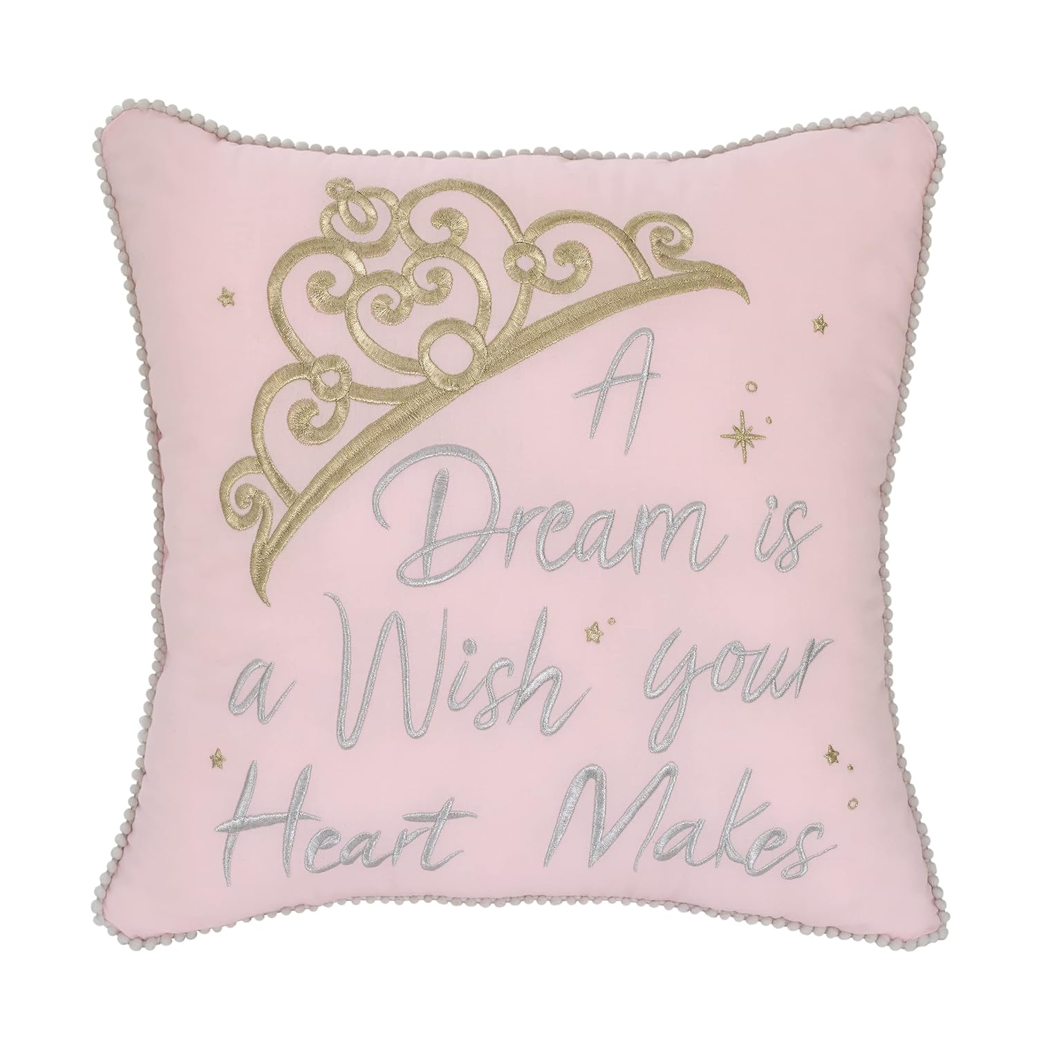 NoJo Disney Princess Throw Pillow with Gold Crown and Pom Pom Trim