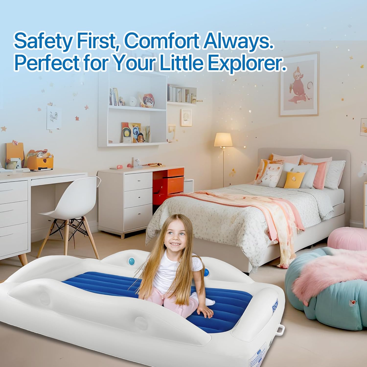 JEASONG Portable Inflatable Kids Bed with Safety Sides