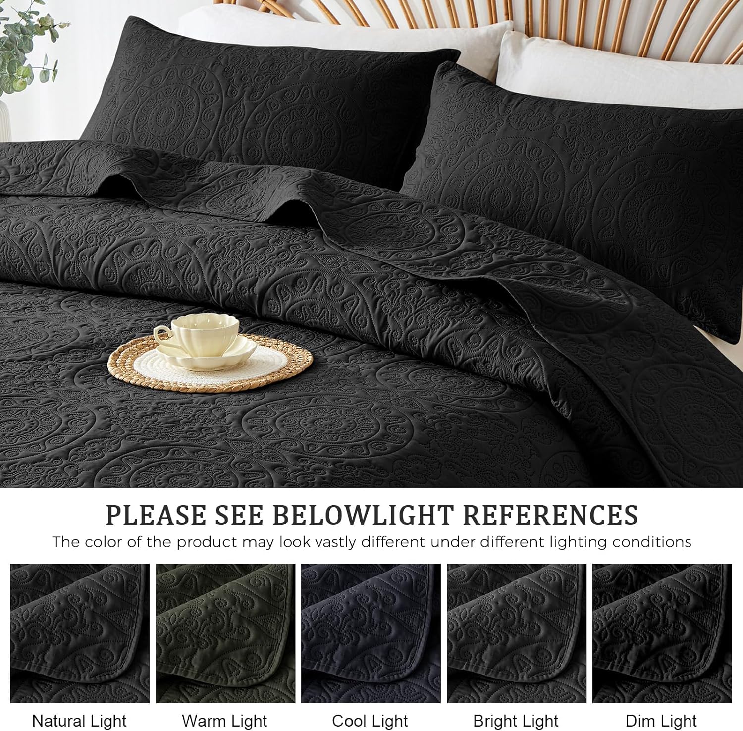 WURUIBO Black Quilt Set Queen Size Bedding