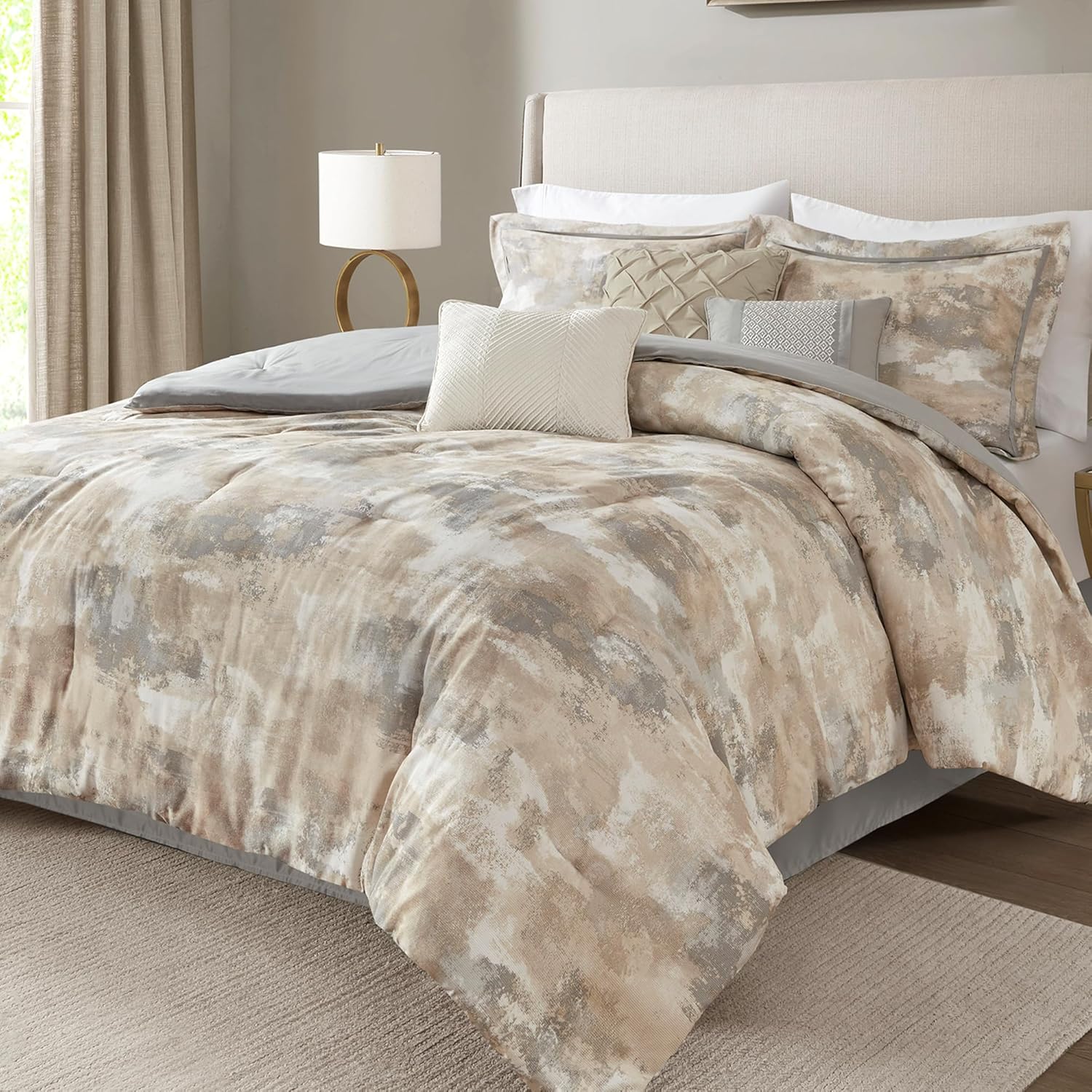 Madison Park Gray Queen Comforter Set 7 Piece
