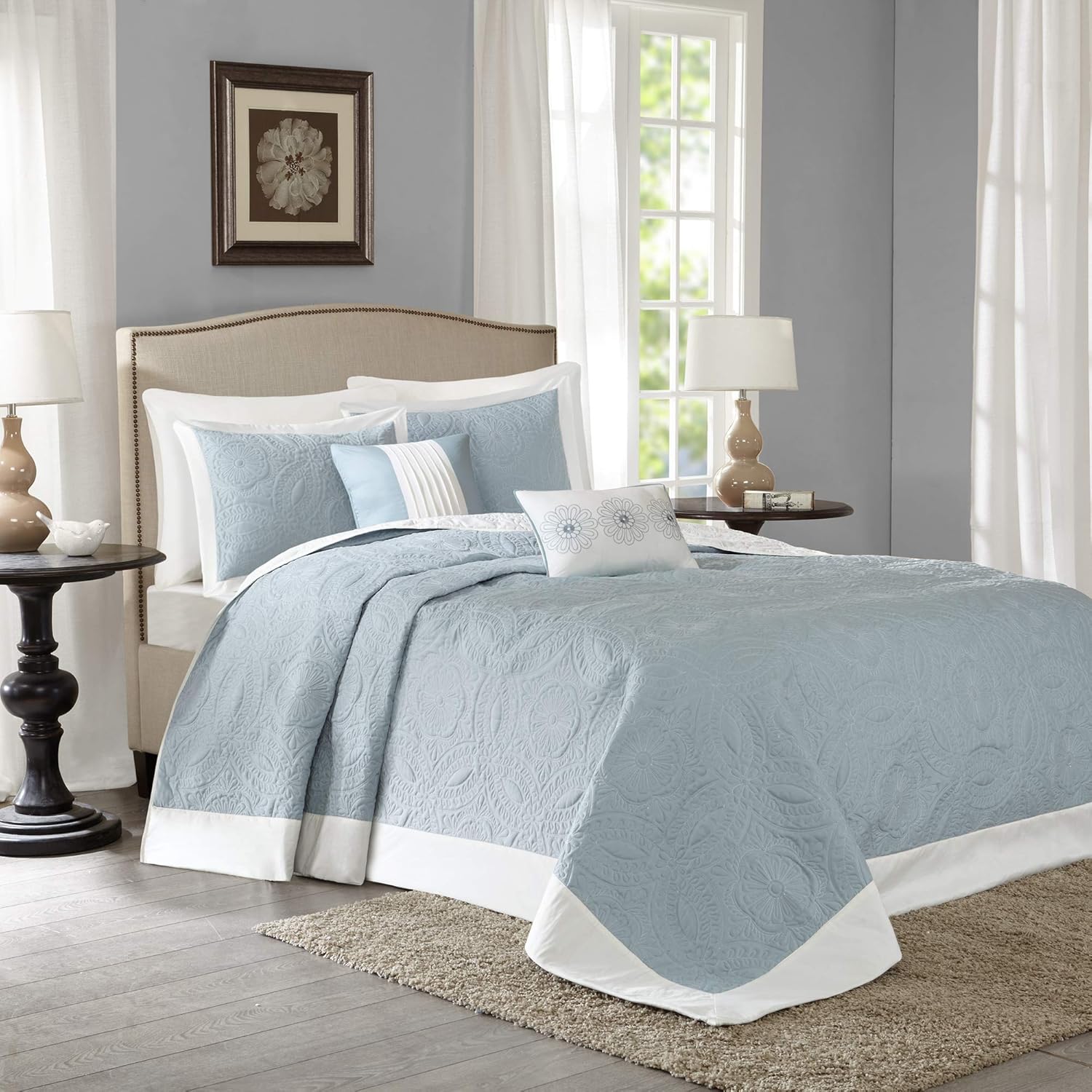 Madison Park Ashbury Bedspread Set - Medallion Blue Oversized Queen 102x118