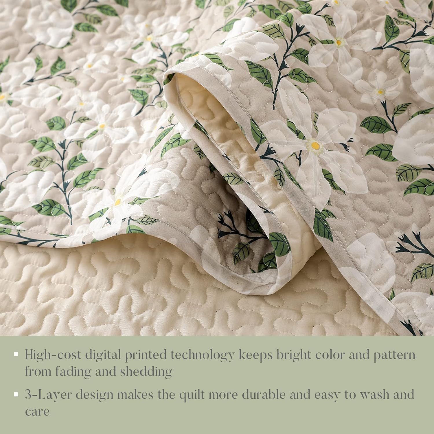 Whale Flotilla Reversible Floral Quilt Set Full Queen WhiteBone