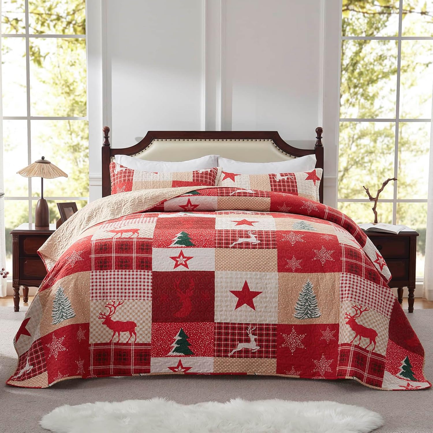LEAONME Christmas Quilt Set 3-Piece King Size