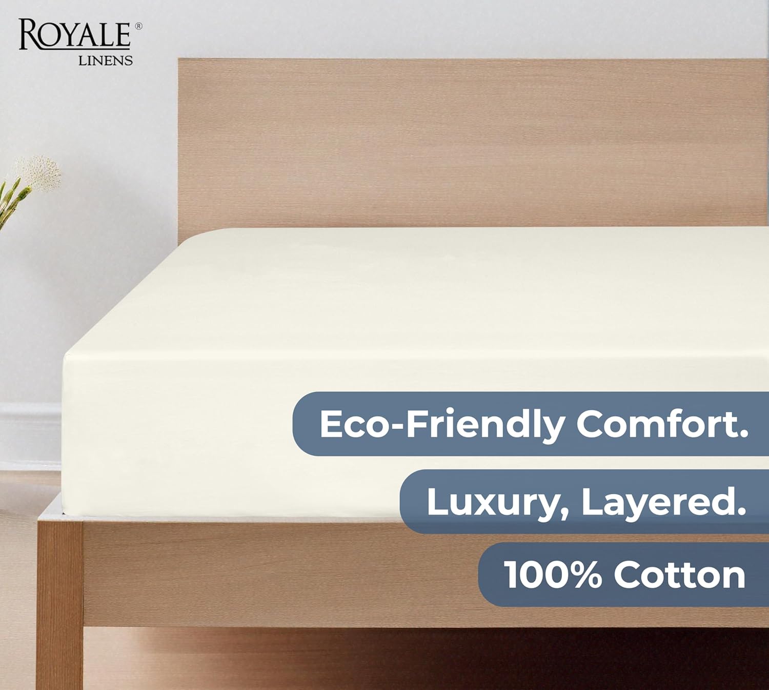 Royale Linens 100 Organic Cotton Twin XL Fitted Sheet - Ivory Deep Pocket