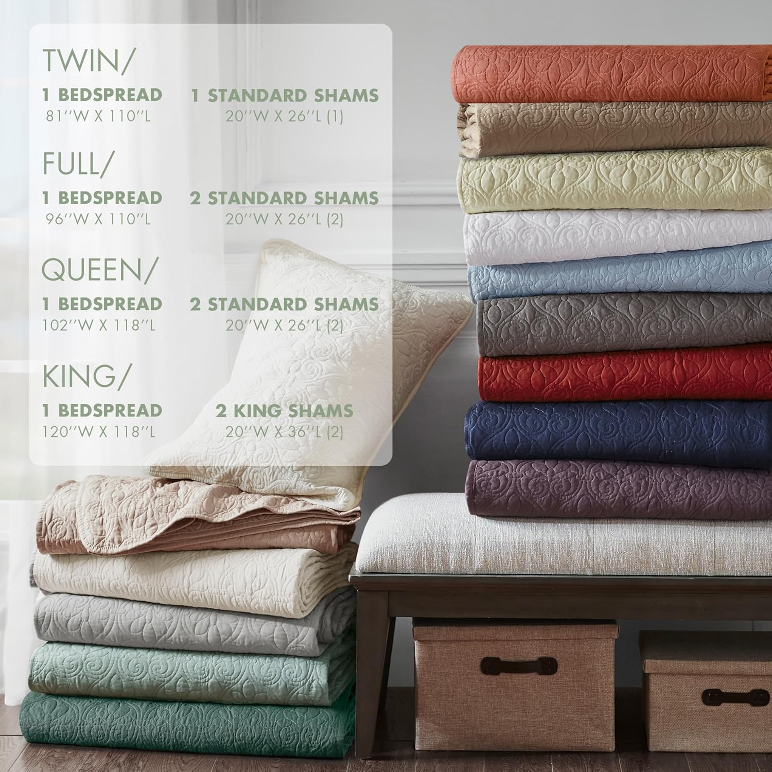Madison Park Quebec Reversible Bedspread Set - Seafoam Damask