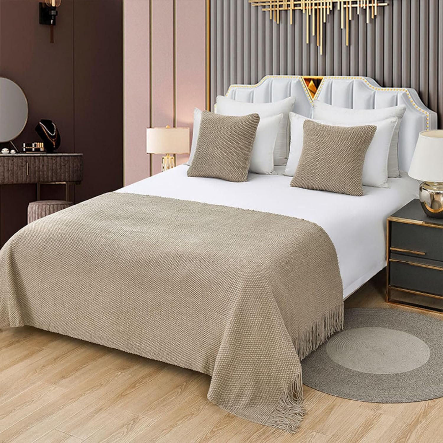 LEEMQCYA Khaki Bed Runner Scarf for Bedroom Decor