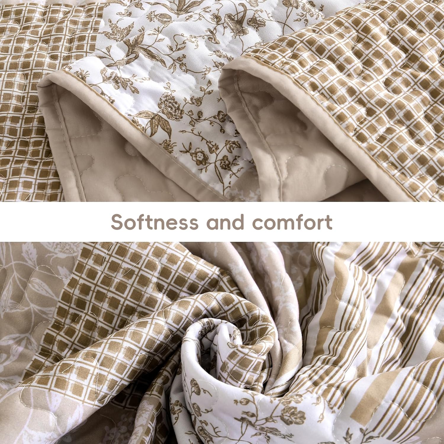 Mybedsoul Plaid Floral Quilt Set Queen Size 3 Pieces