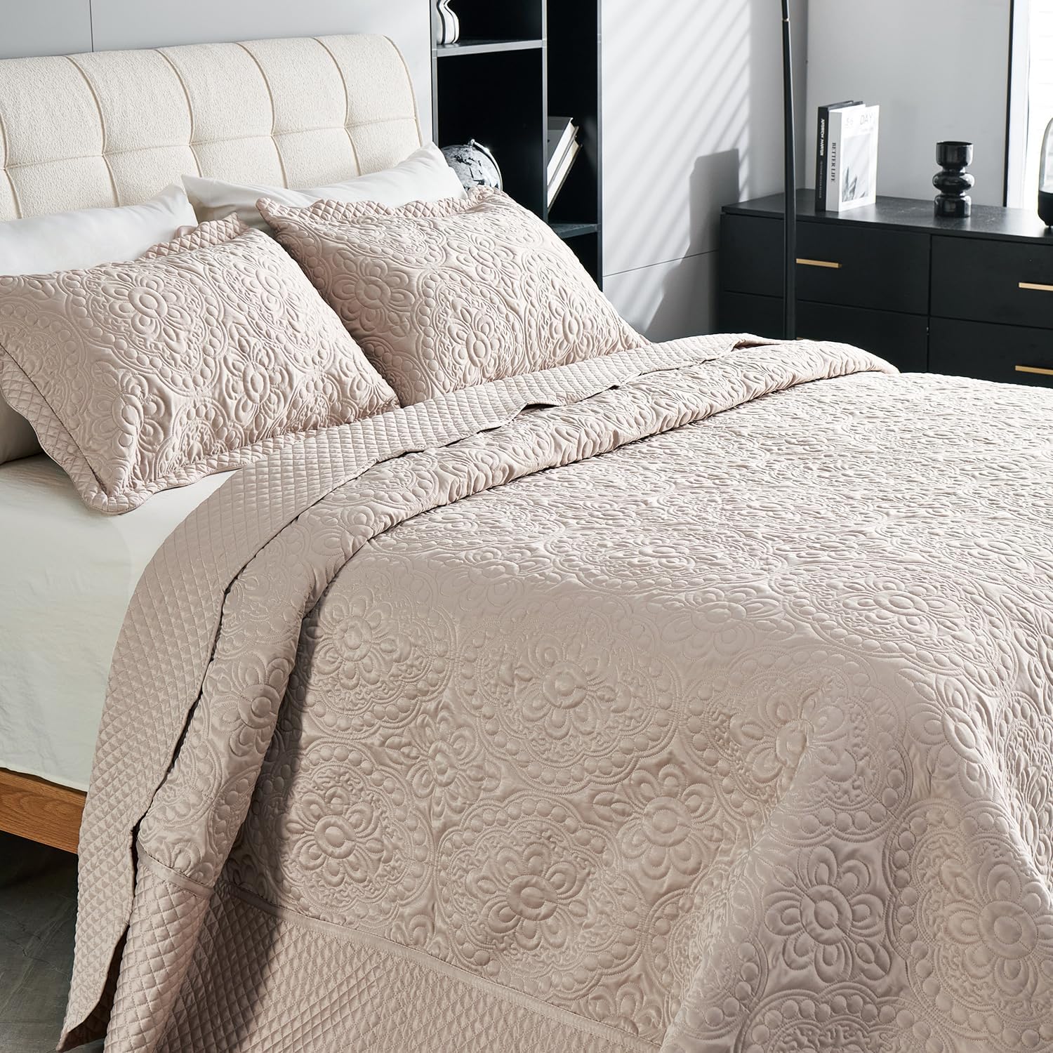 Cmfshape Floral Embroidery Quilt Set 3 Piece King Size