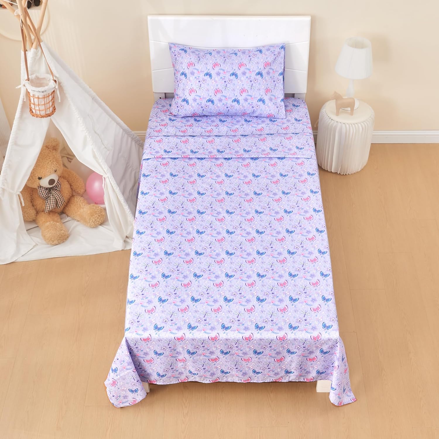 Kids Sheet Set Twin Size 3 Pcs Floral Butterfly Pattern