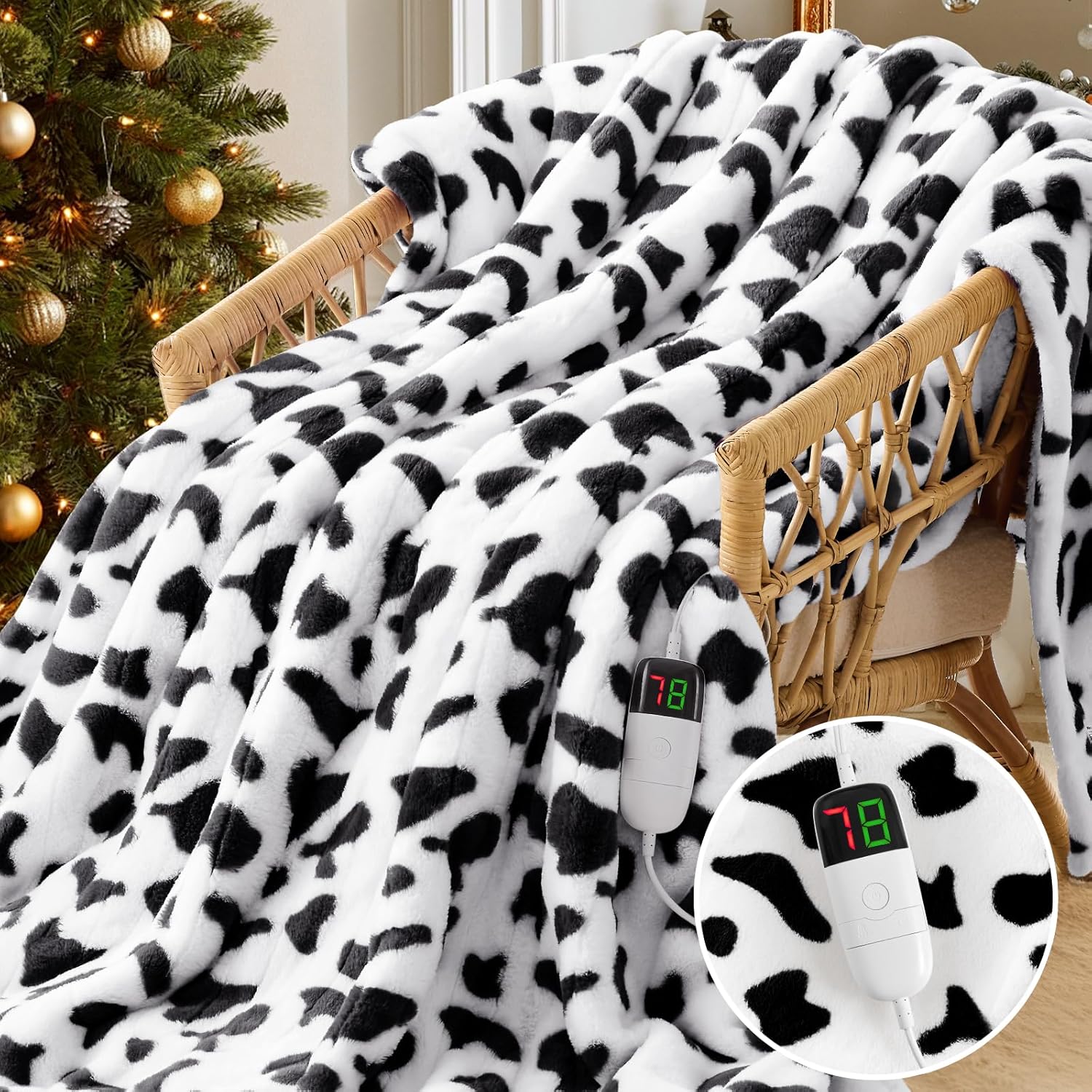RUJIPO Cow Print Heated Electric Blanket Twin
