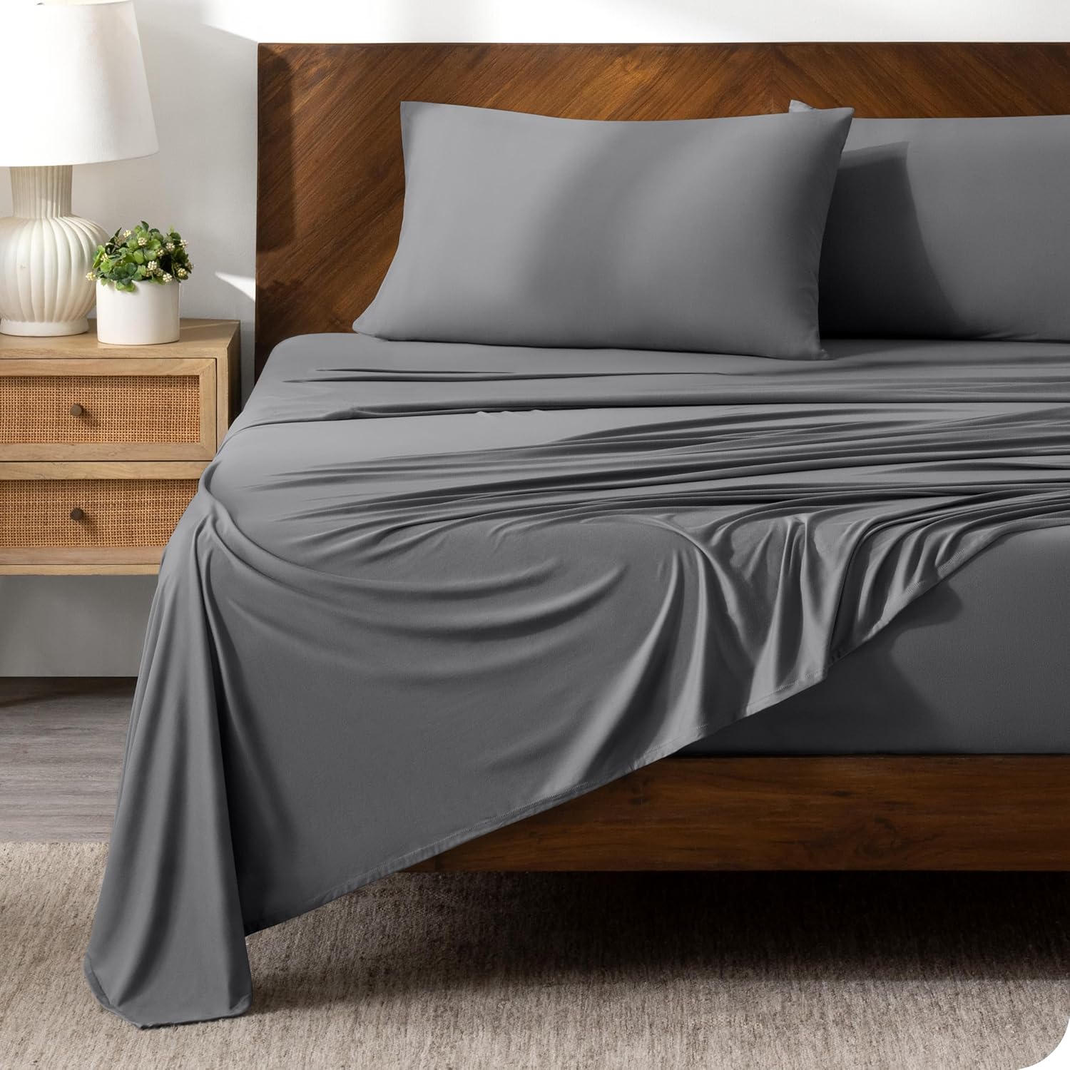 Bare Home Premium Microfiber Stretch Sheet Set Full Grey 1