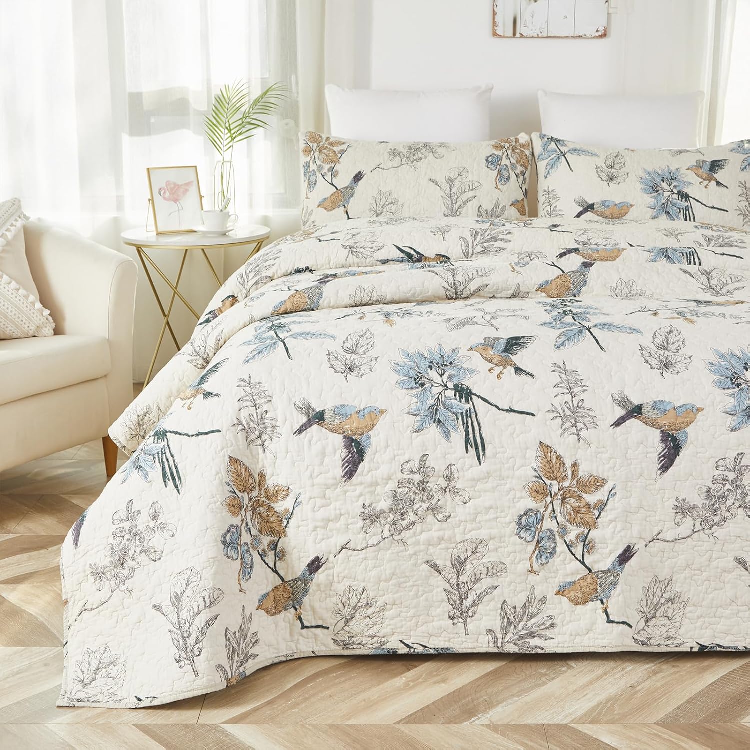 Brandream Birds Comforter Set Queen 3Pcs Beige