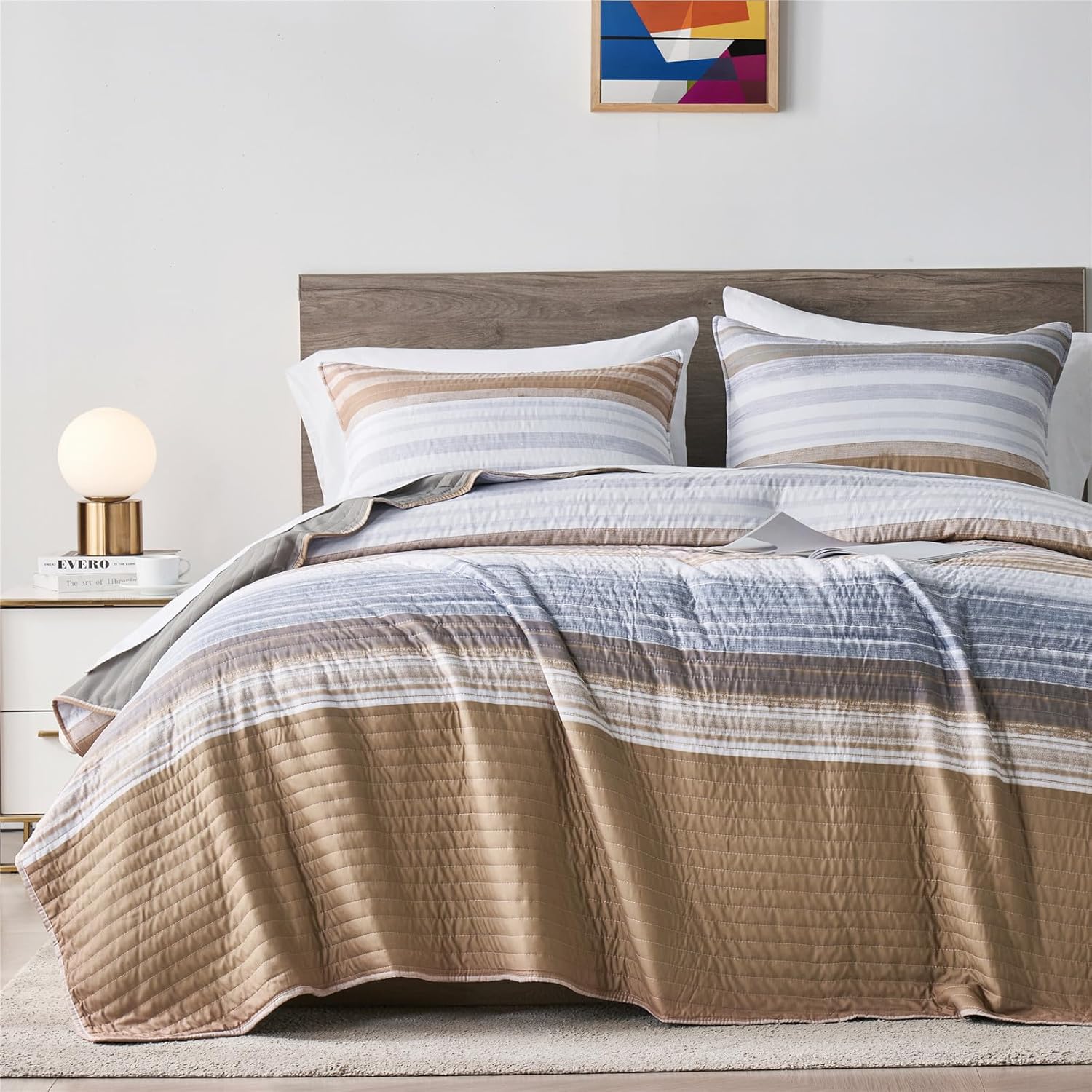 KAKIJUMN Twin Quilt Bedding Set with Patchwork Stripes