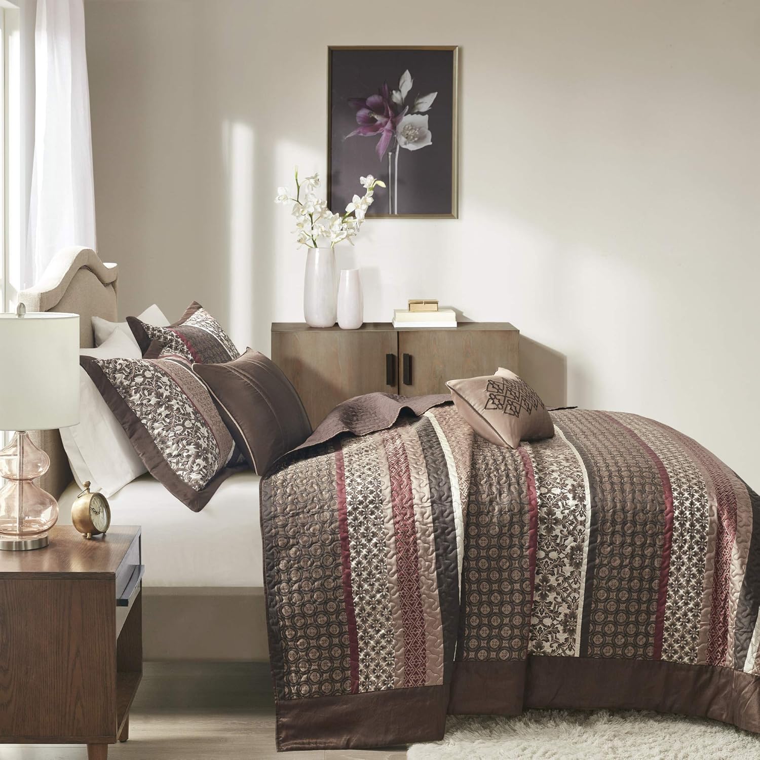 Madison Park Princeton Reversible Quilted Bedspread Set Queen 102x118 Red 5 Piece 1