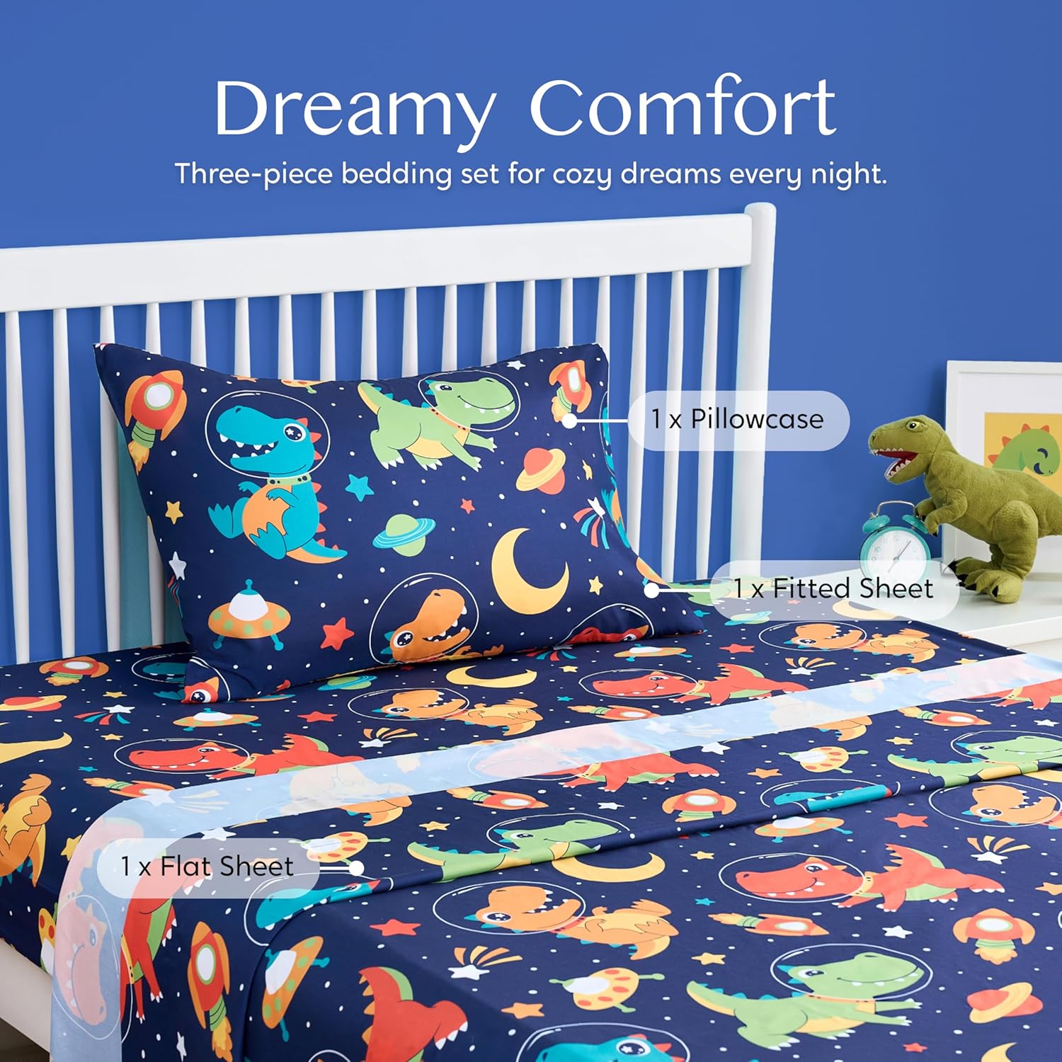 Joiedomi Kids Twin Sheet Set Space Dinosaur 1
