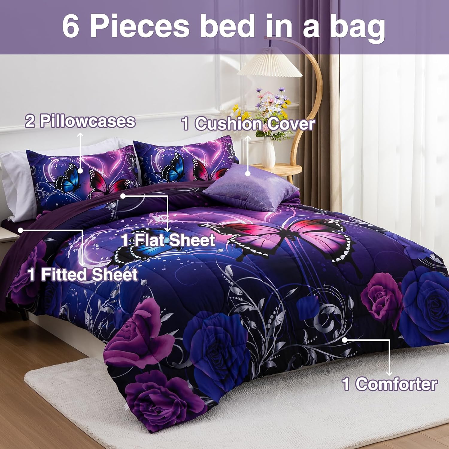 A Nice Night Galaxy 6pc Bed in a Bag Butterfly Bedding Set