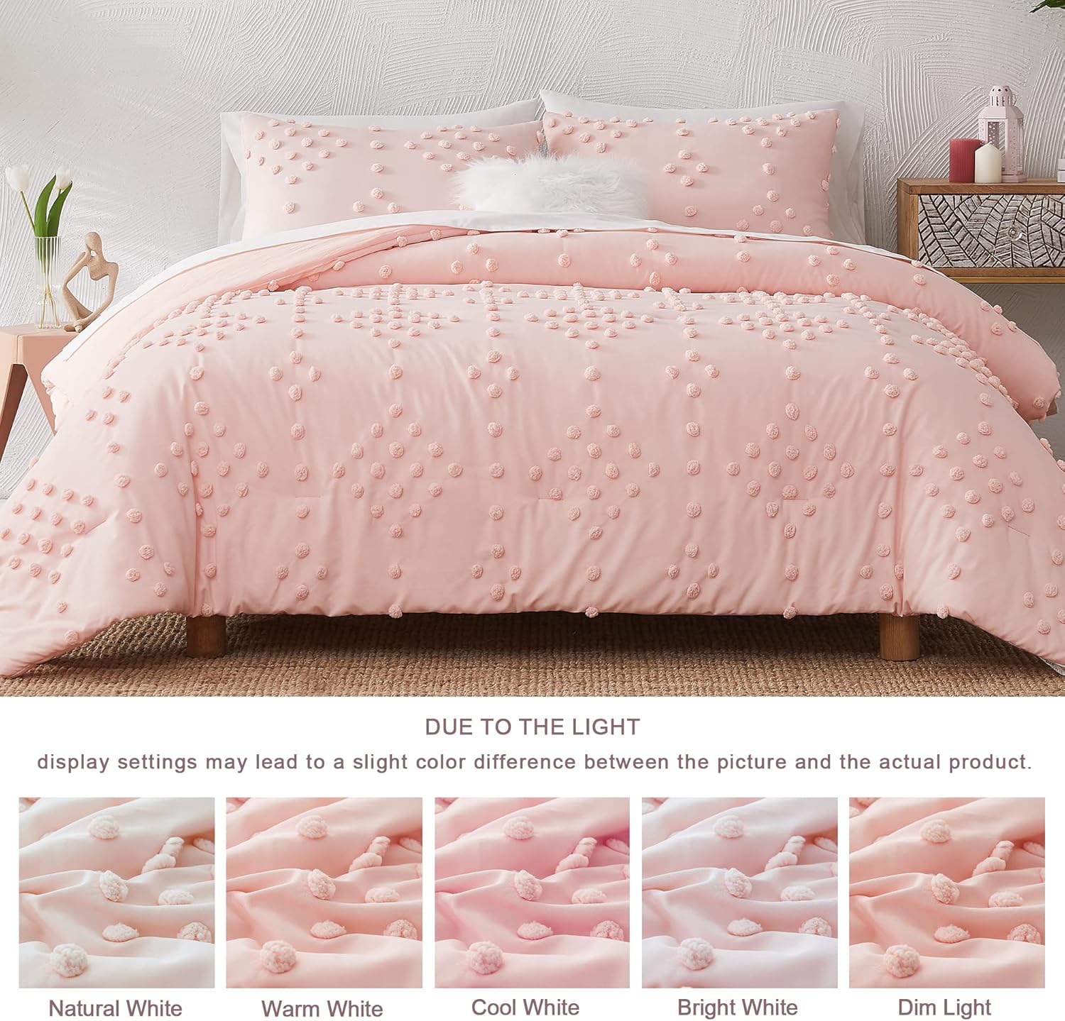 Geniospin Pink Pom Tufted Bed in a Bag Set 7 Pieces