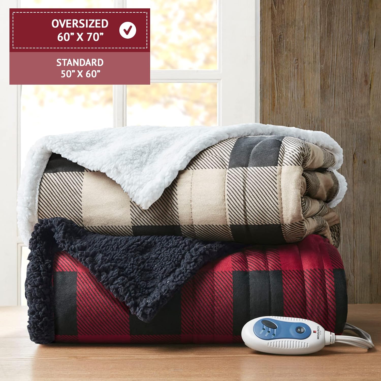Woolrich Red Berber Electric Blanket Oversized Throw