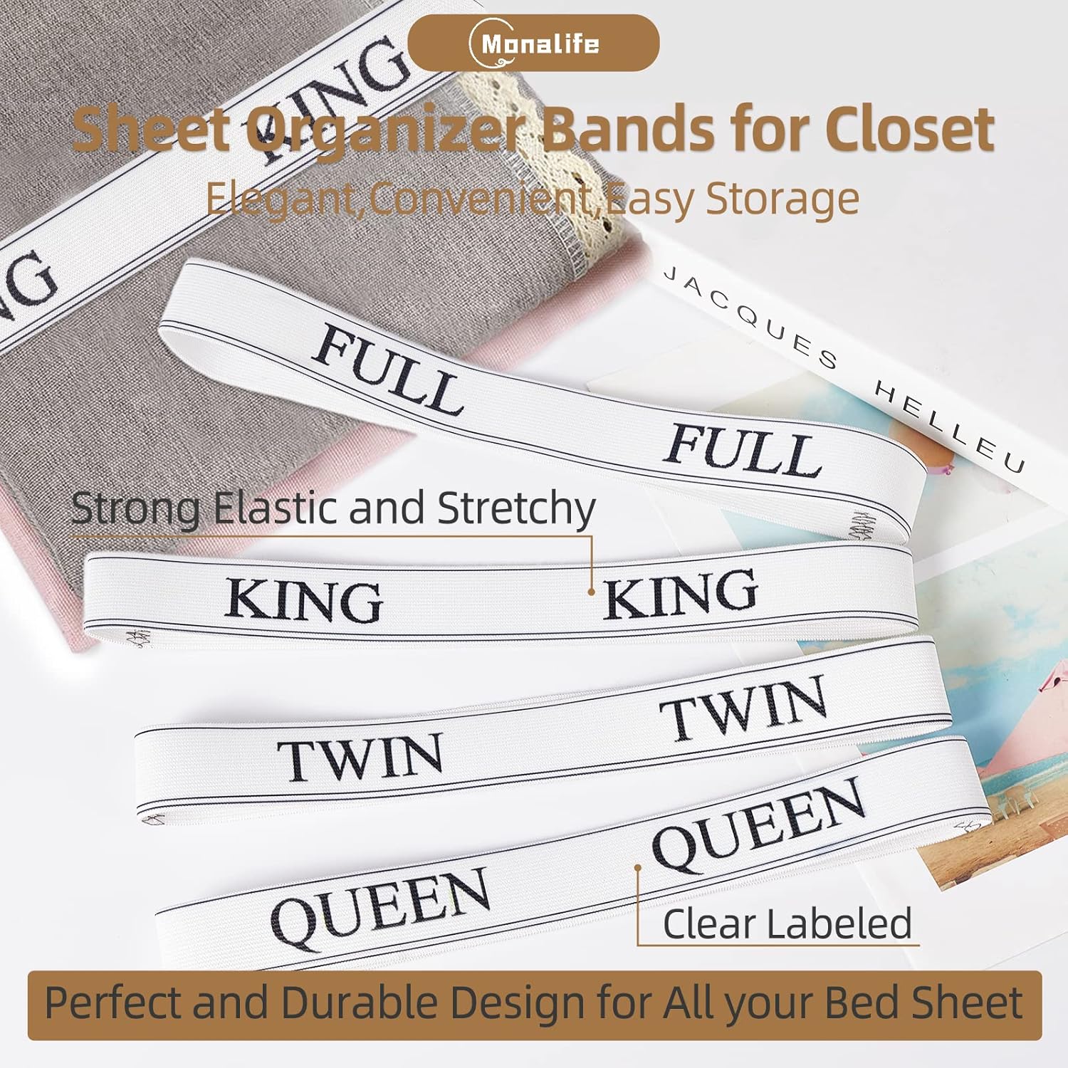 Monalife Elastic Sheet Bands - 4 Pack for Sheet Organization