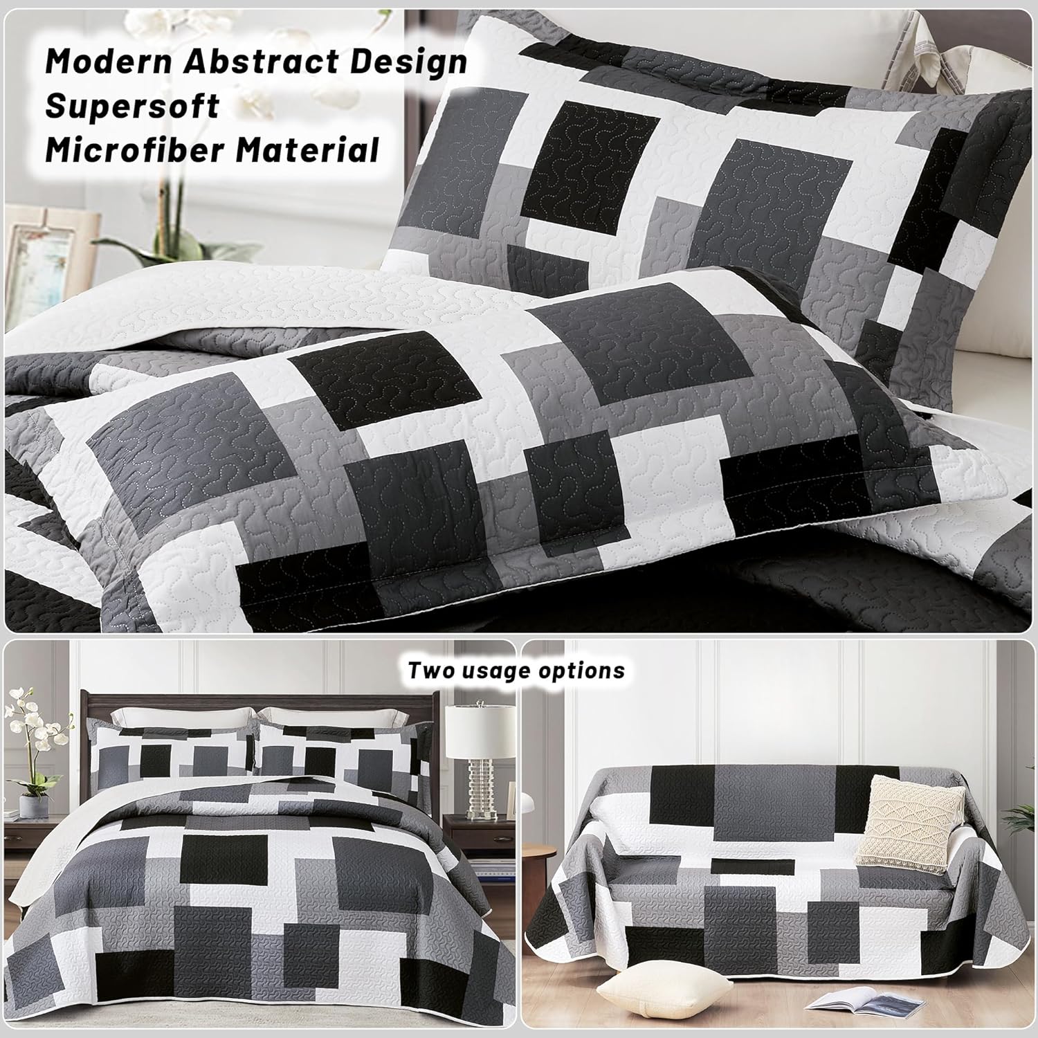 Tyrot Modern Patchwork Quilt Set Queen Size