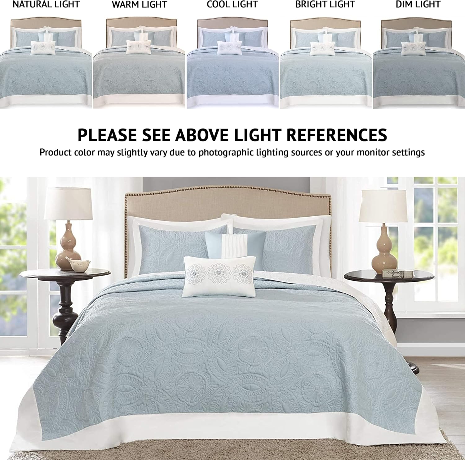 Madison Park Ashbury Bedspread Set - Medallion Blue Oversized Queen 102x118