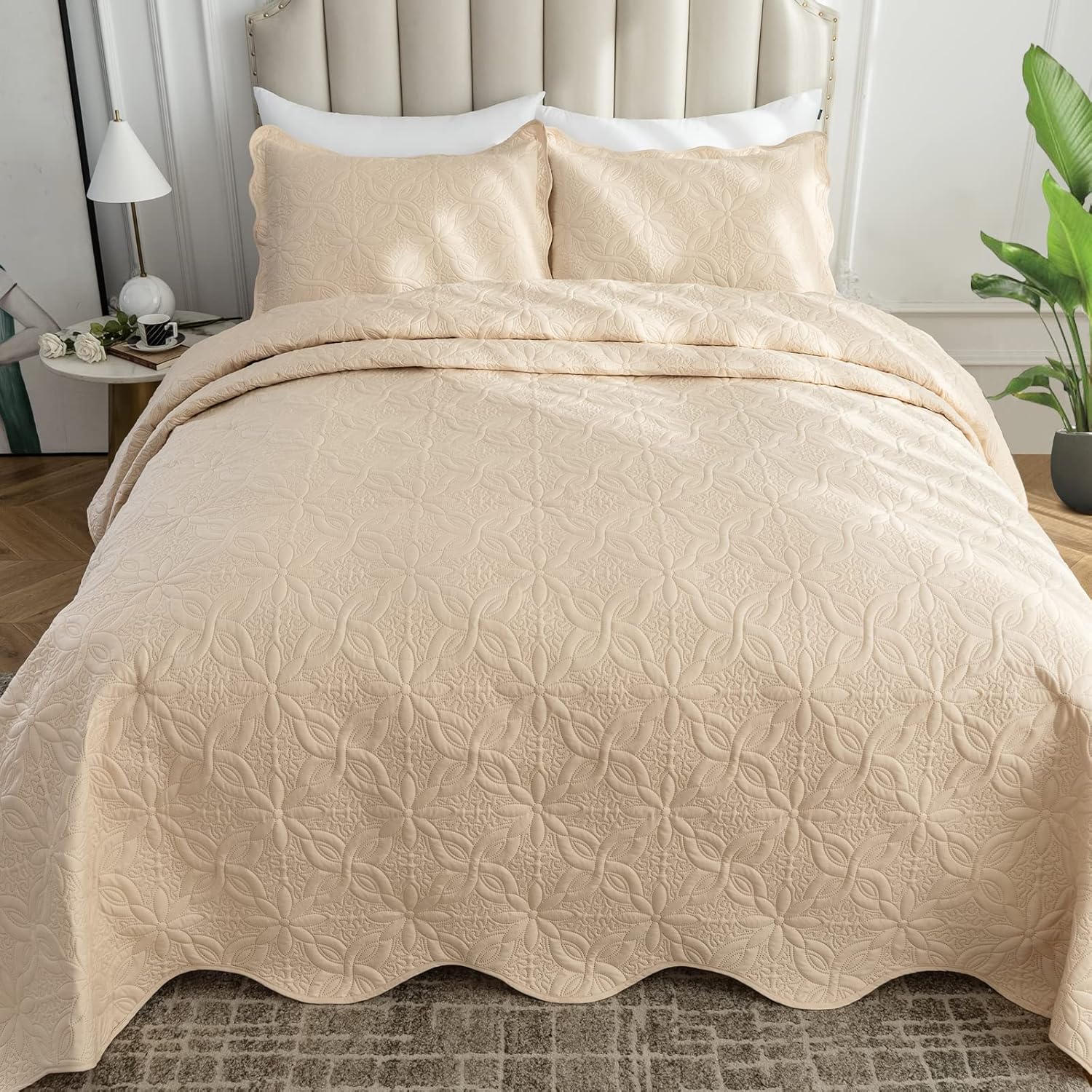 Auemtyn King Size Quilt Set 3 Pieces Floral Pattern