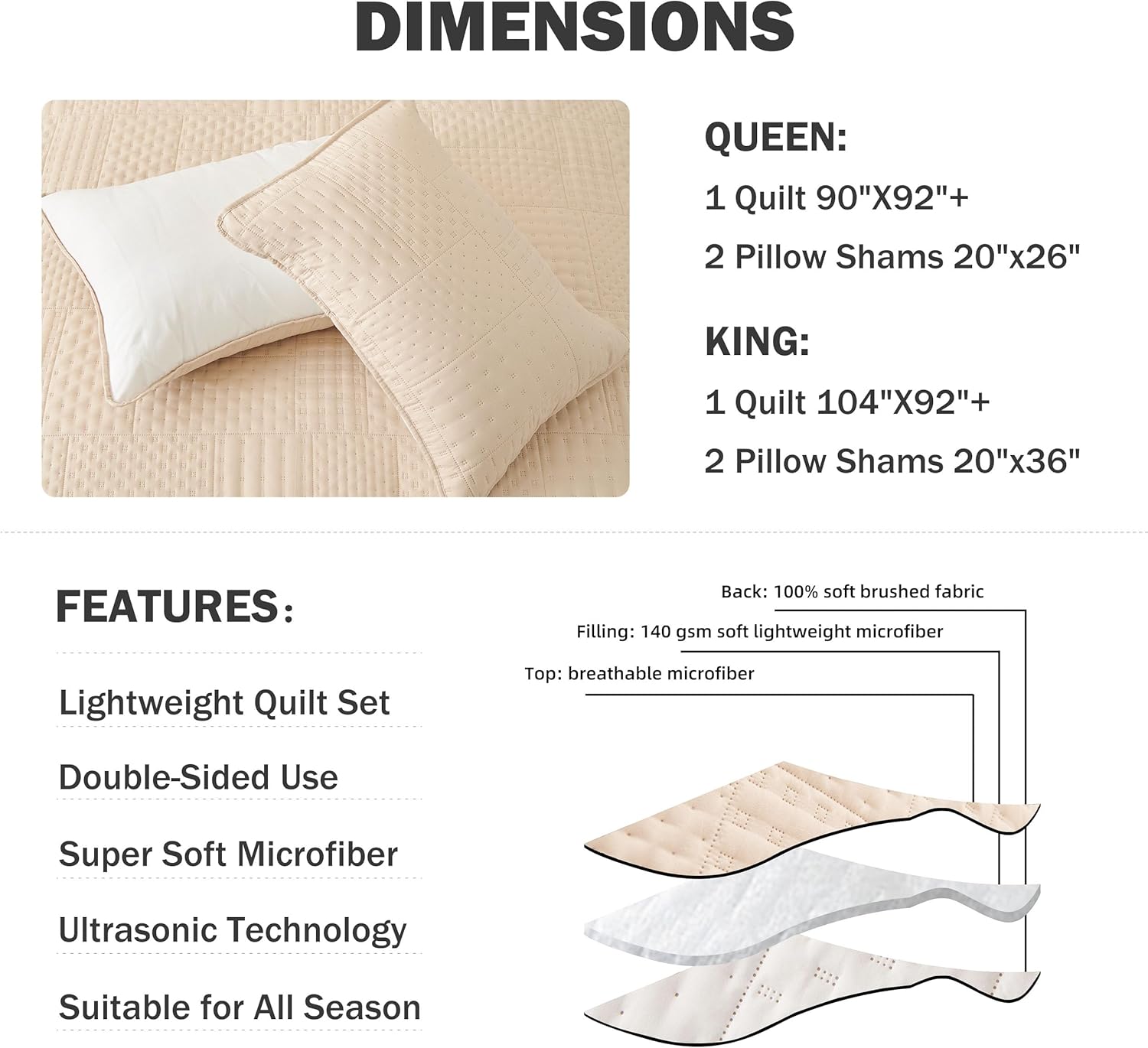 Cmfshape King Size Quilt Bedding Set with 2 Pillow Shams
