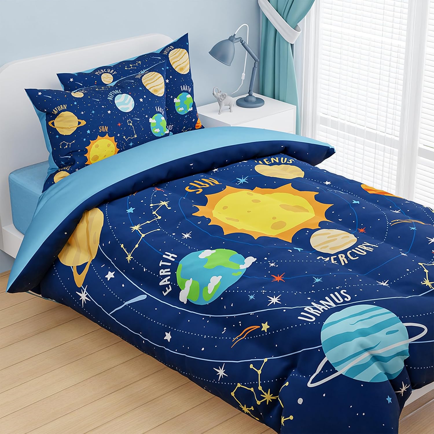 SANDJEST Solar System Duvet Cover Set for Kids