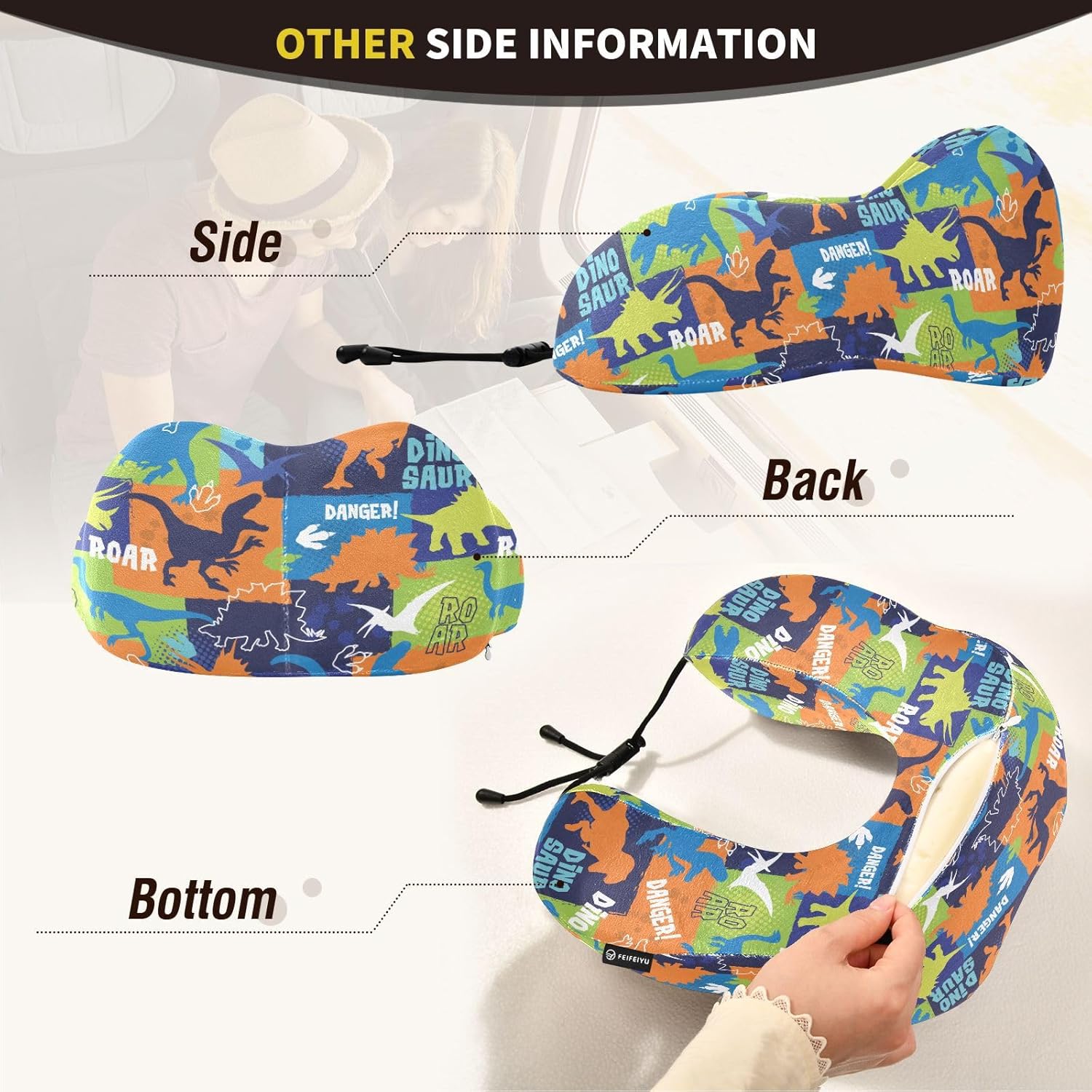 Sletend Bright Dinosaurs Travel Neck Pillow for Adults Kids