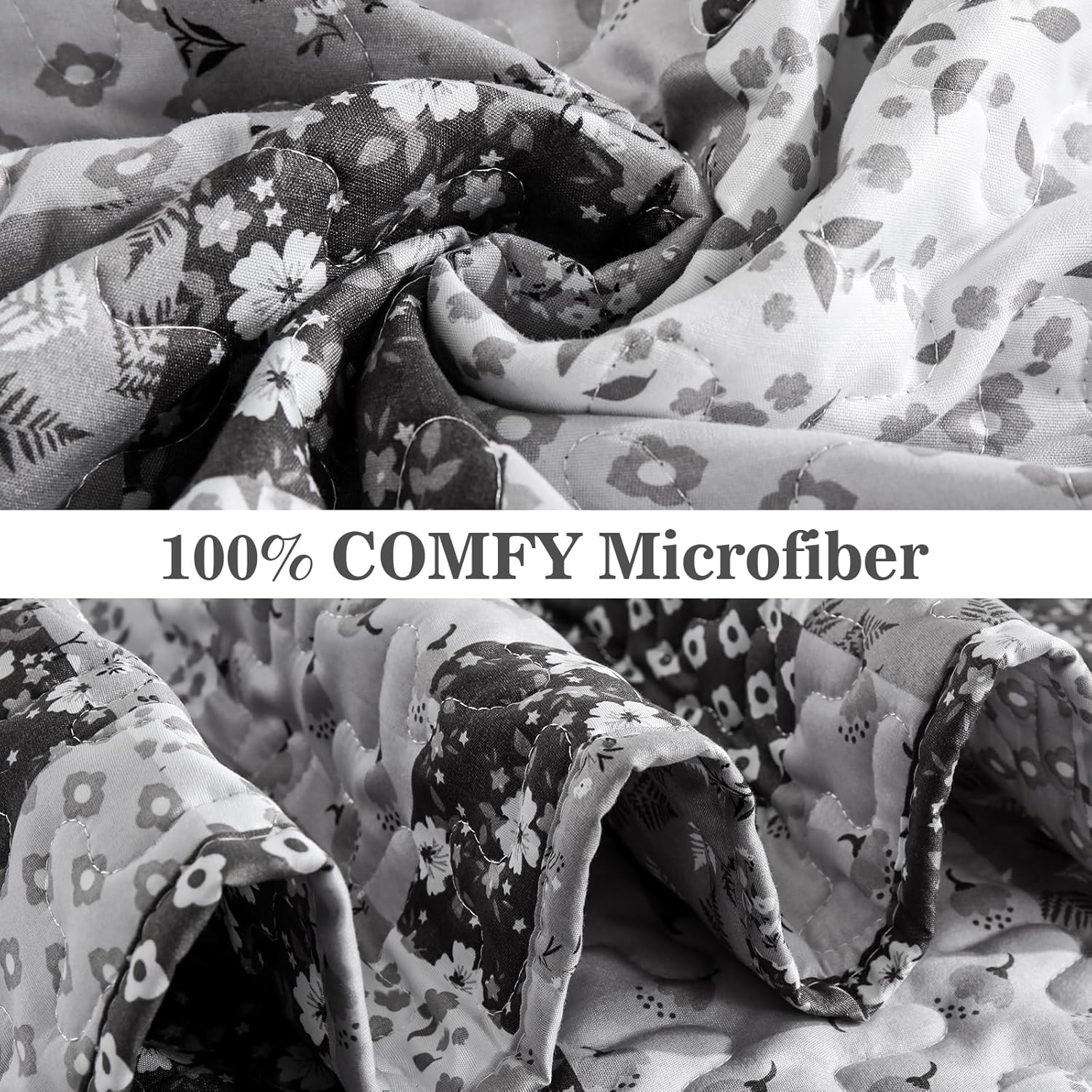 Menghomeus Boho Patchwork Quilt Set King Black Grey