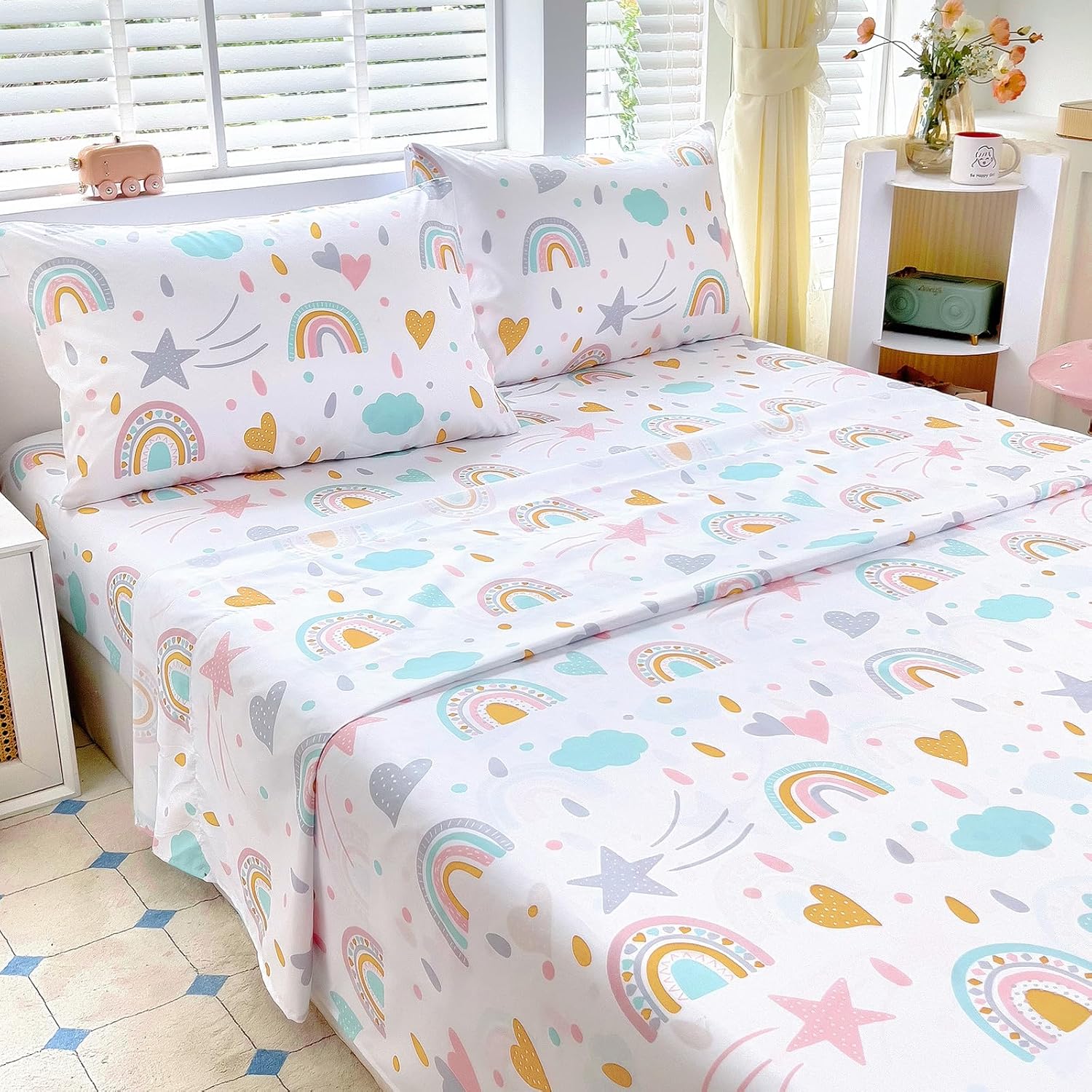 Homilay Kids 4 Piece Rainbow Sheet Set