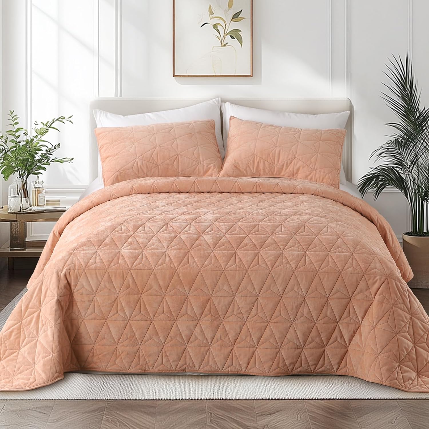 KASENTEX Velvet Oversized King Quilt Set 3 Piece