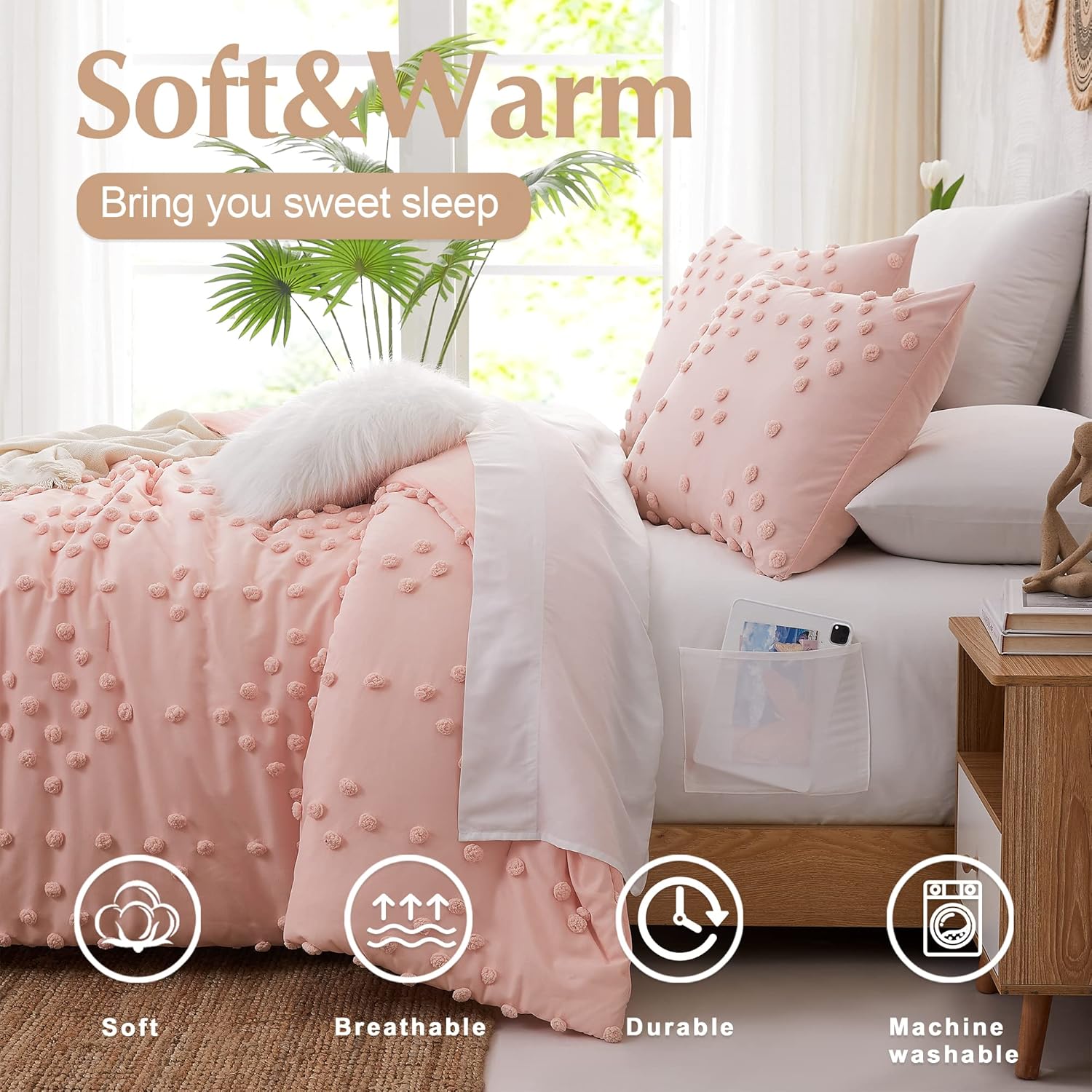 Geniospin Pink Pom Tufted Bed in a Bag Set 7 Pieces