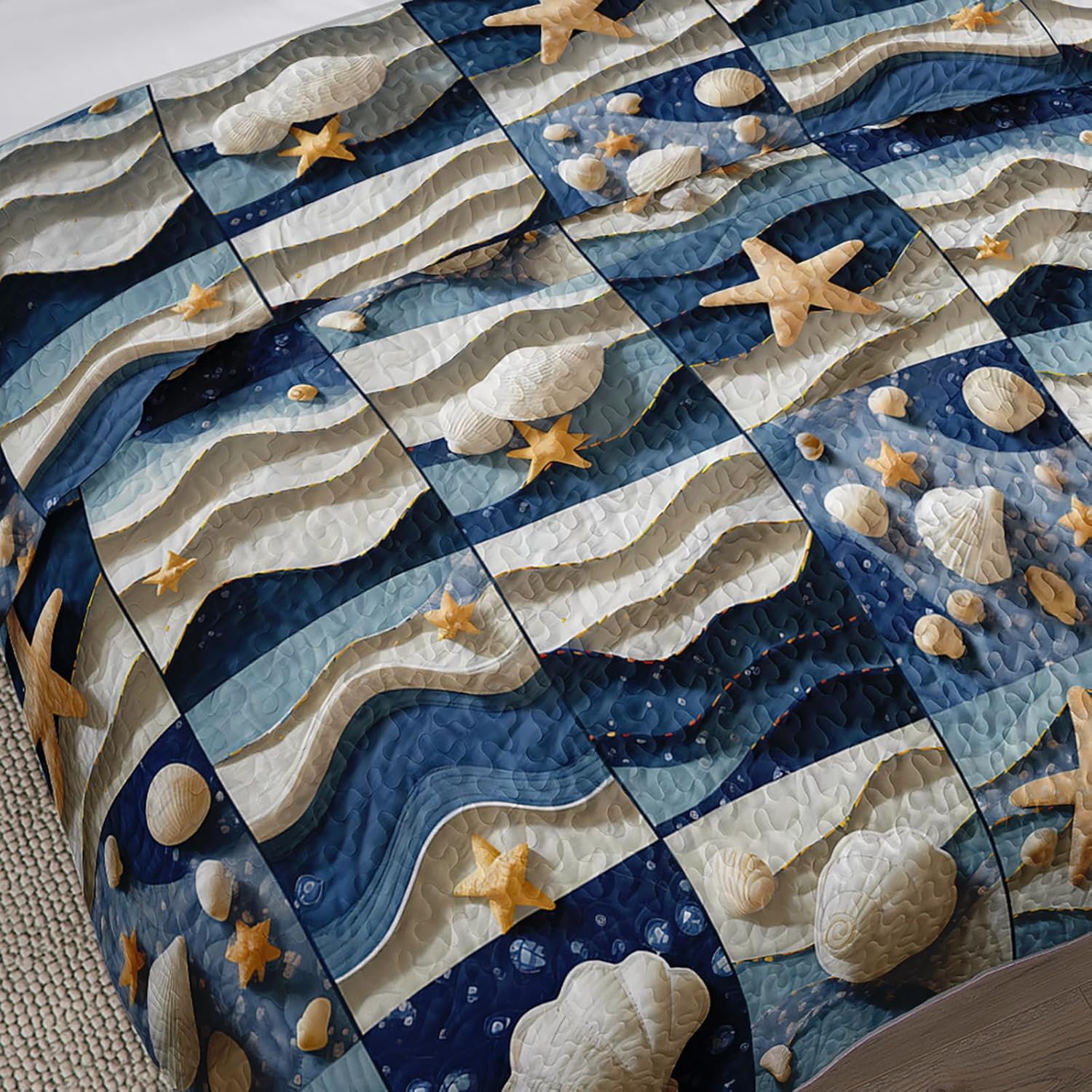 QOOMO Coastal Quilt Set Twin Size 3 Piece
