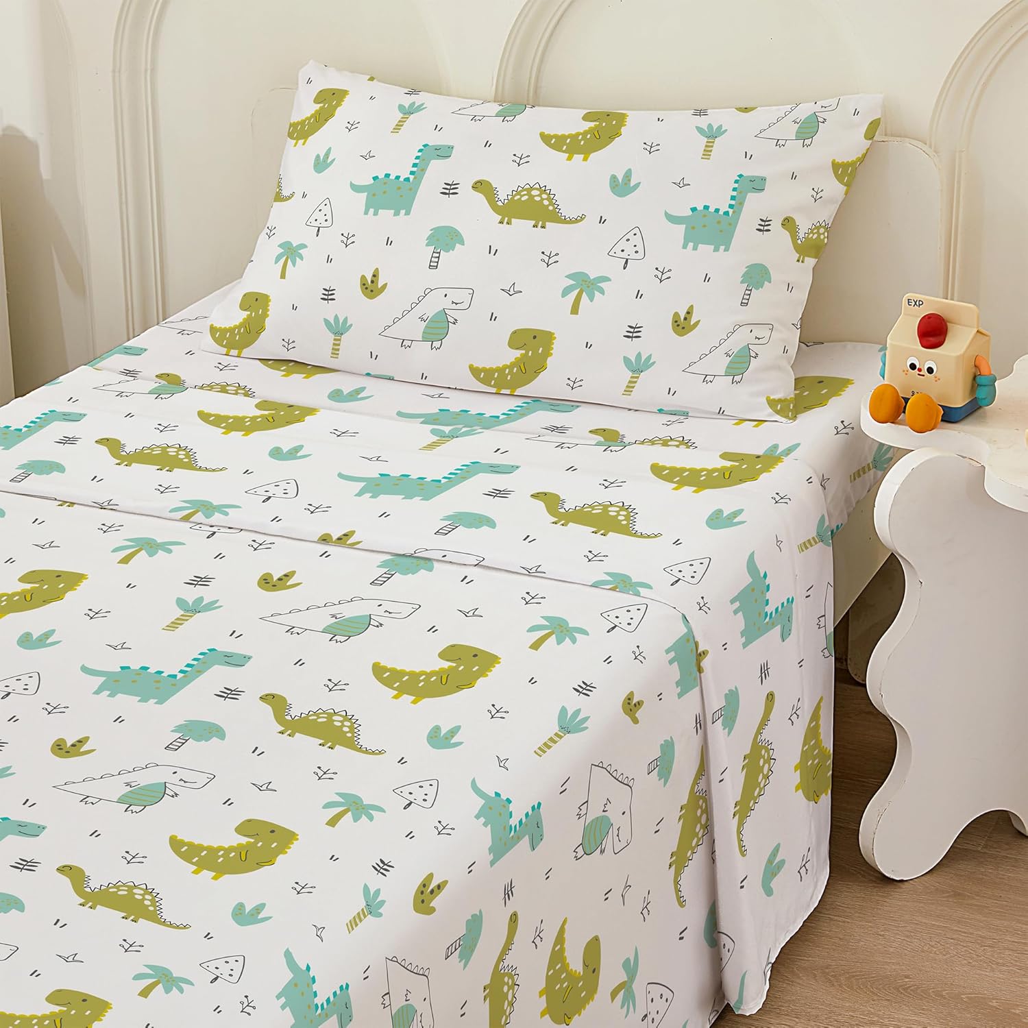 Bedmoon Dinosaur Print Twin Bed Sheet Set for Kids