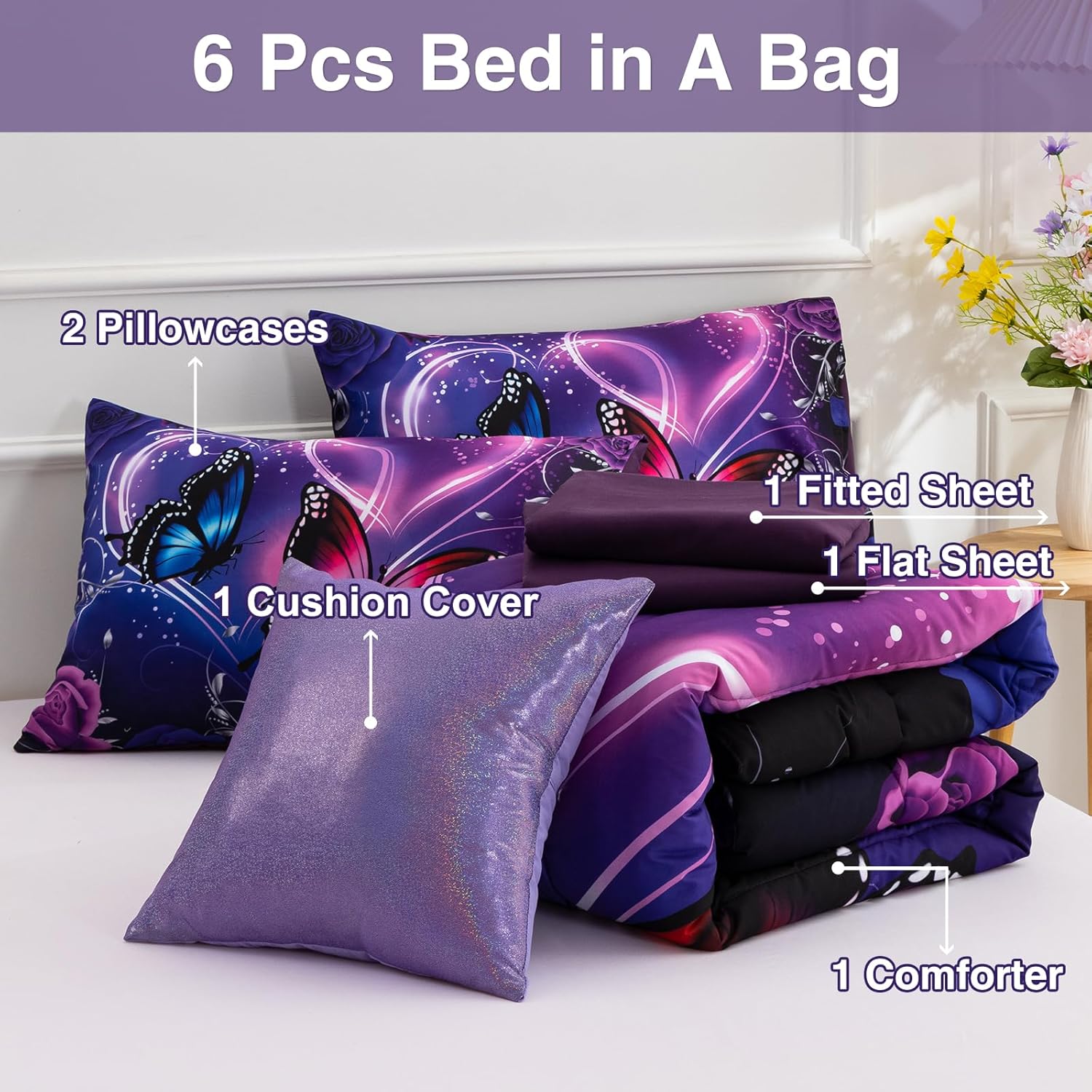 A Nice Night Galaxy 6pc Bed in a Bag Butterfly Bedding Set