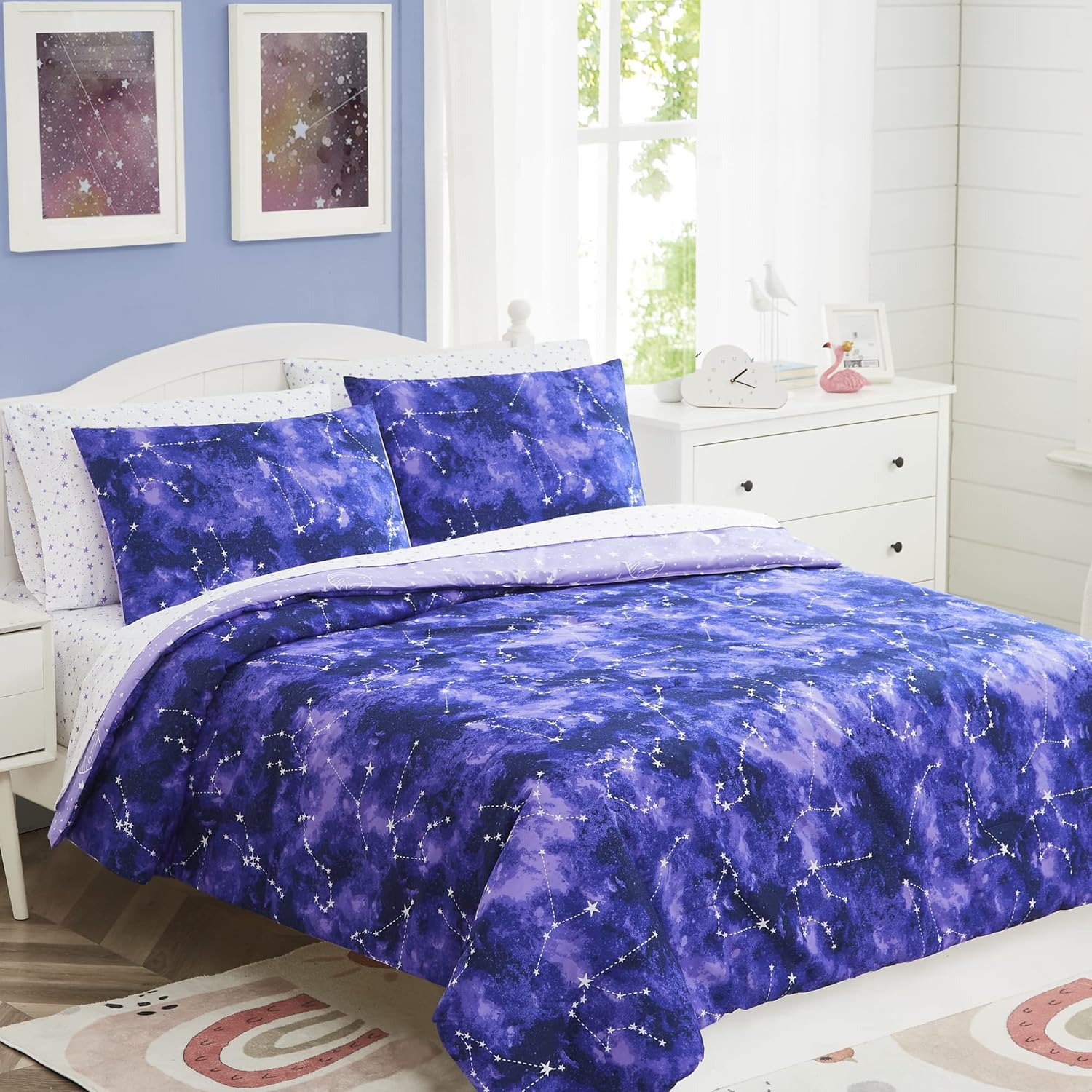 Twin Kids Comforter Set with Glow in the Dark Galaxy Design